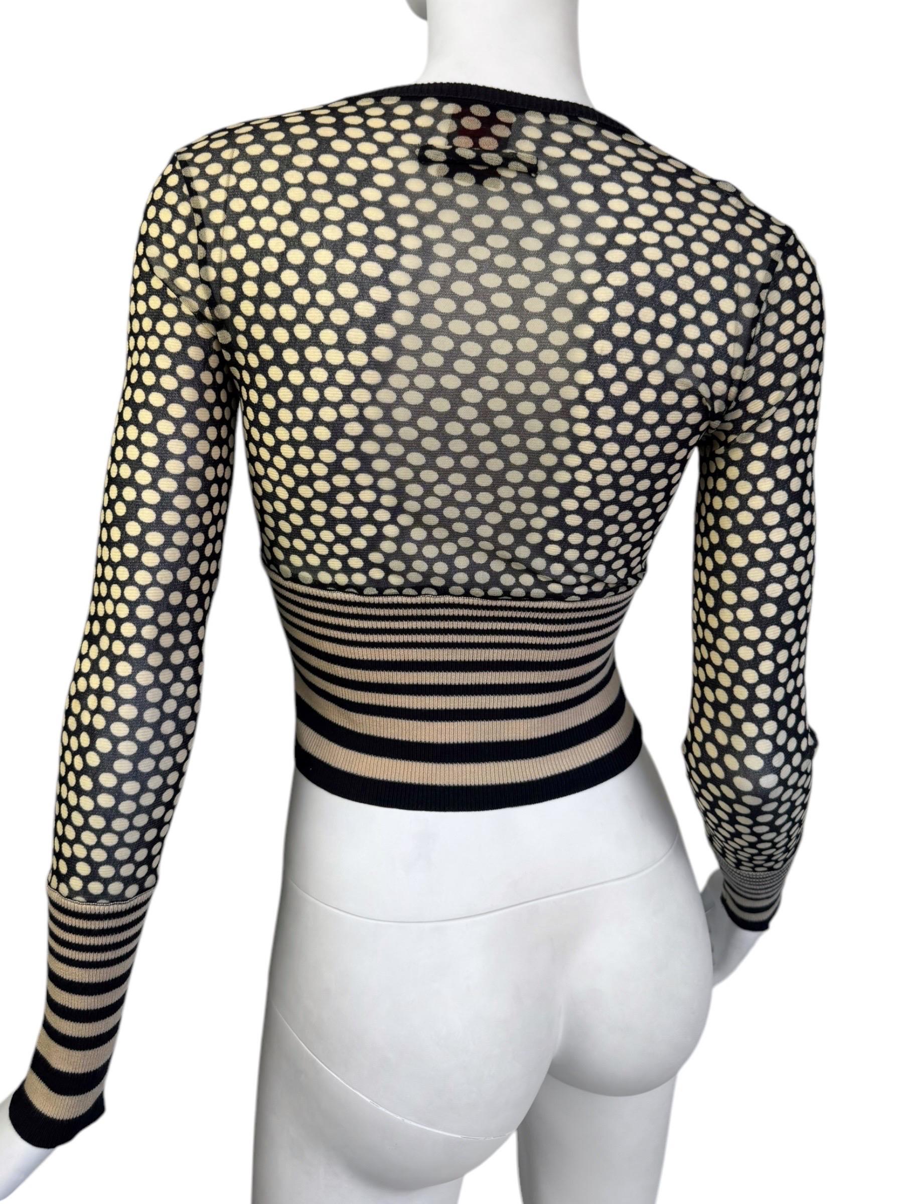 JEAN PAUL GAULTIER 2000s BEIGE & BLACK MESH POLKA DOT TOP 1