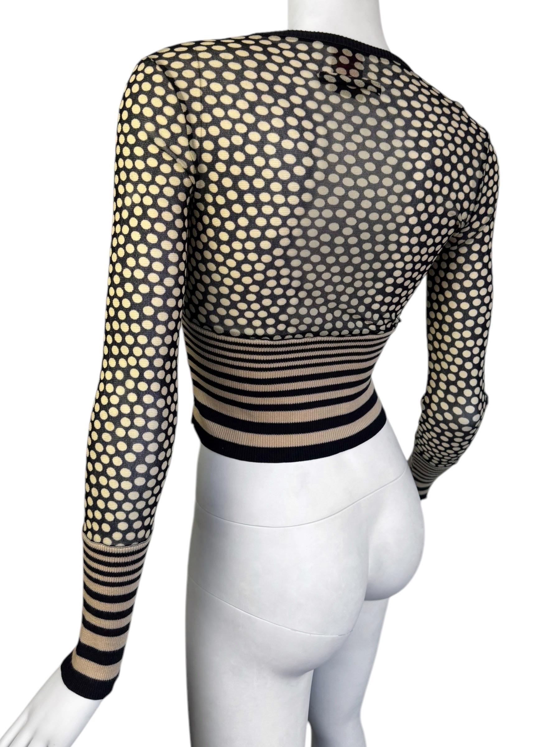JEAN PAUL GAULTIER 2000s BEIGE & BLACK MESH POLKA DOT TOP 2