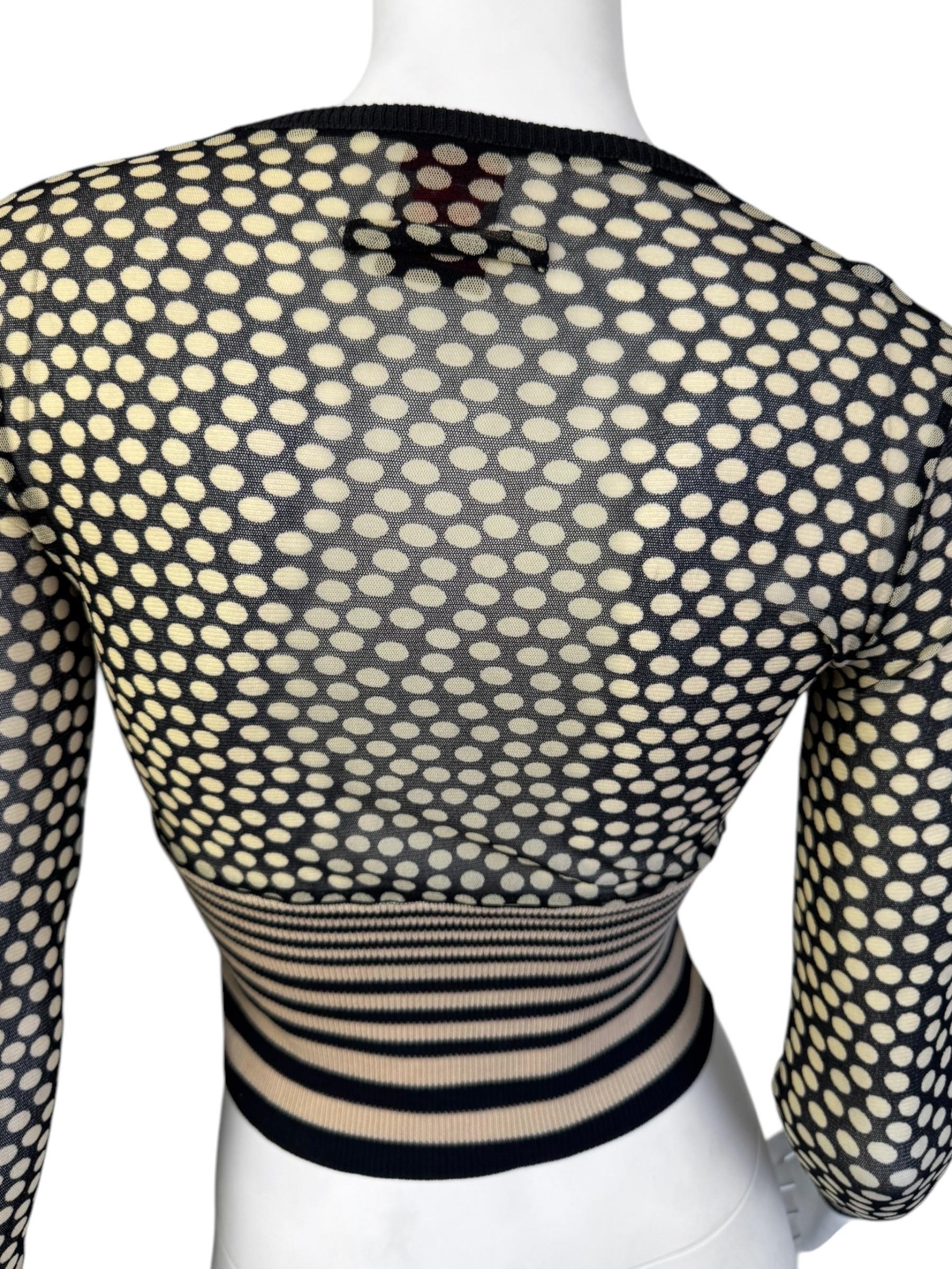 JEAN PAUL GAULTIER 2000s BEIGE & BLACK MESH POLKA DOT TOP 3