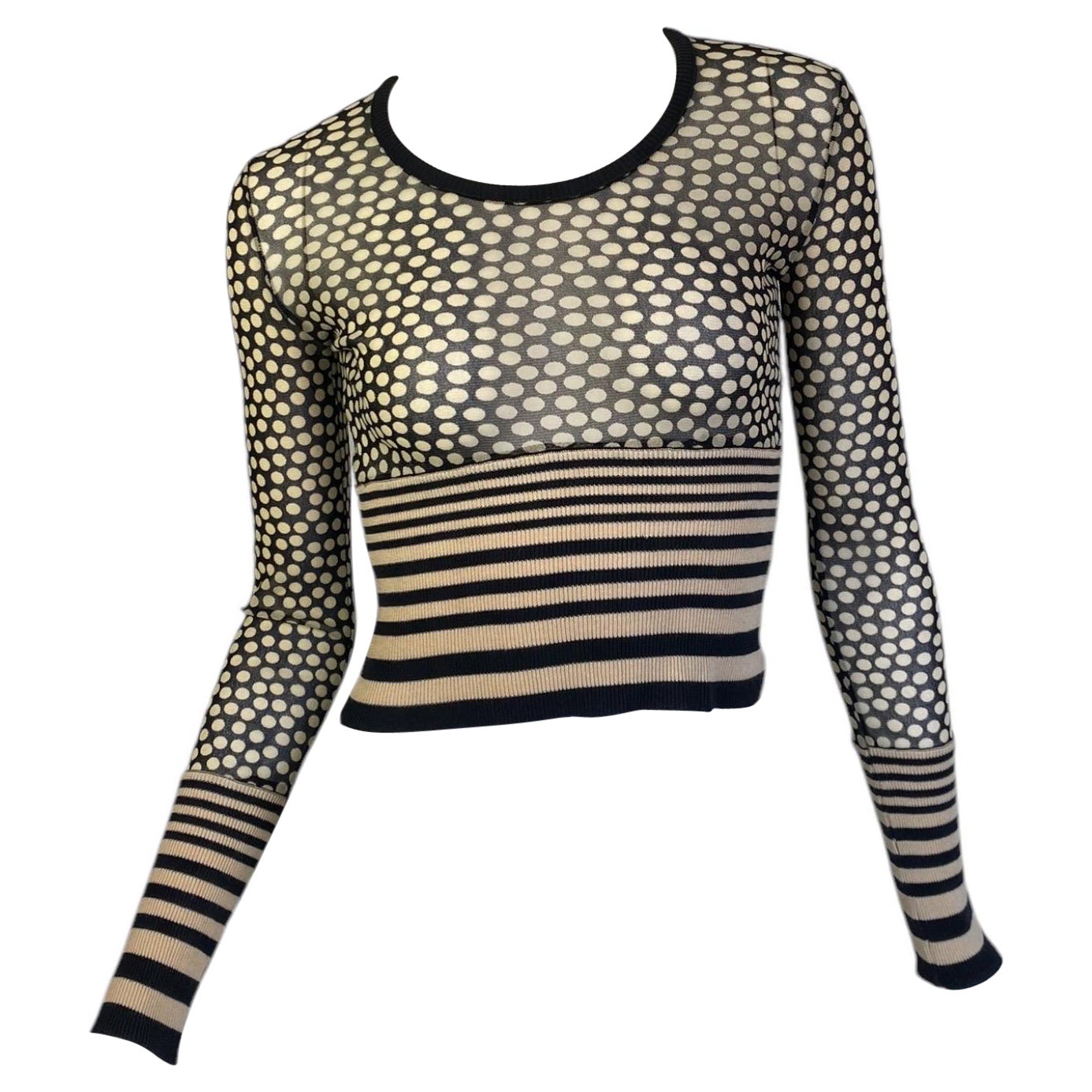 JEAN PAUL GAULTIER 2000s BEIGE & BLACK MESH POLKA DOT TOP