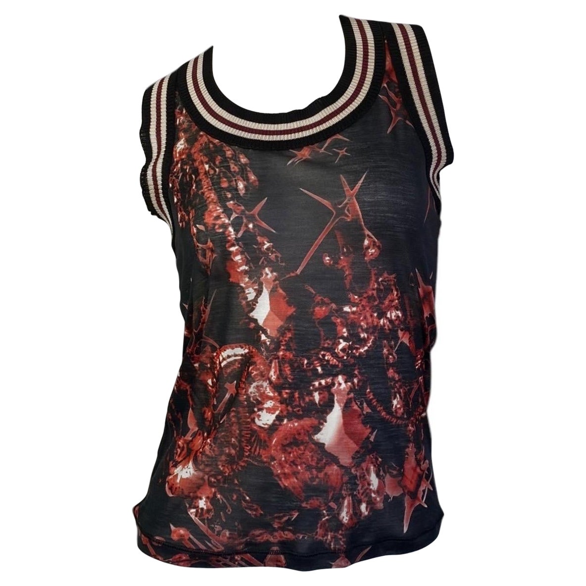 JEAN PAUL GAULTIER 2000er Jahre SCHWARZES 
rotes SEIDEN PRINT TOP