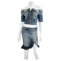 JEAN PAUL GAULTIER 2000s Blue Denim Jeans Suit / Top & Skirt Set