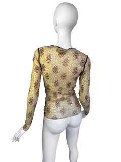 JEAN PAUL GAULTIER 2000s GREEN MESH PRINT TOP