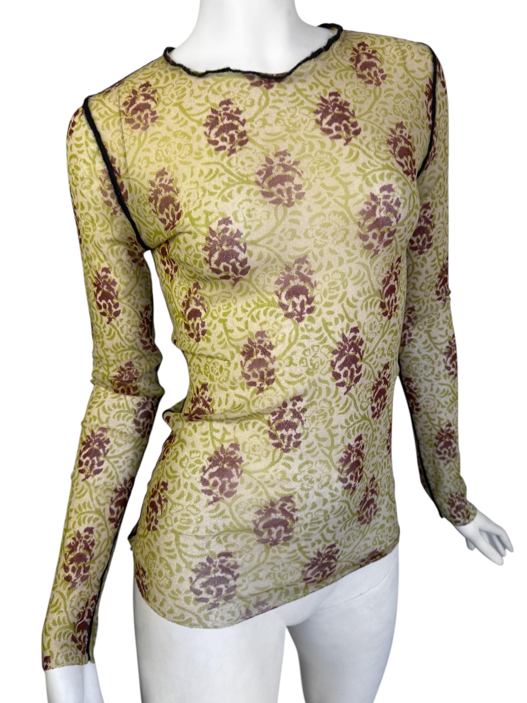JEAN PAUL GAULTIER 2000s CAMISETA VERDE CON IMPRESIÓN DE MALLA Marrón