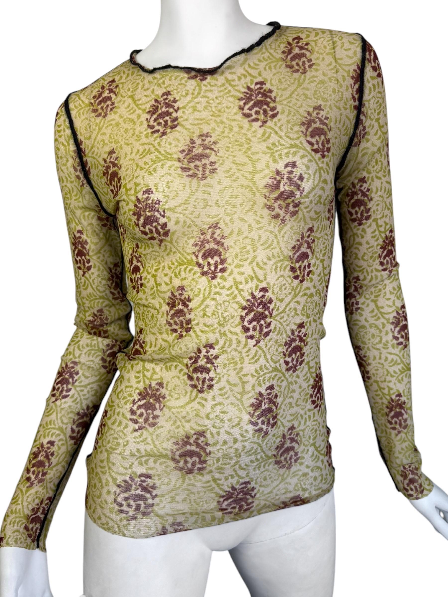 JEAN PAUL GAULTIER 2000s CAMISETA VERDE CON IMPRESIÓN DE MALLA en Excelente Estado en PARIS, FR