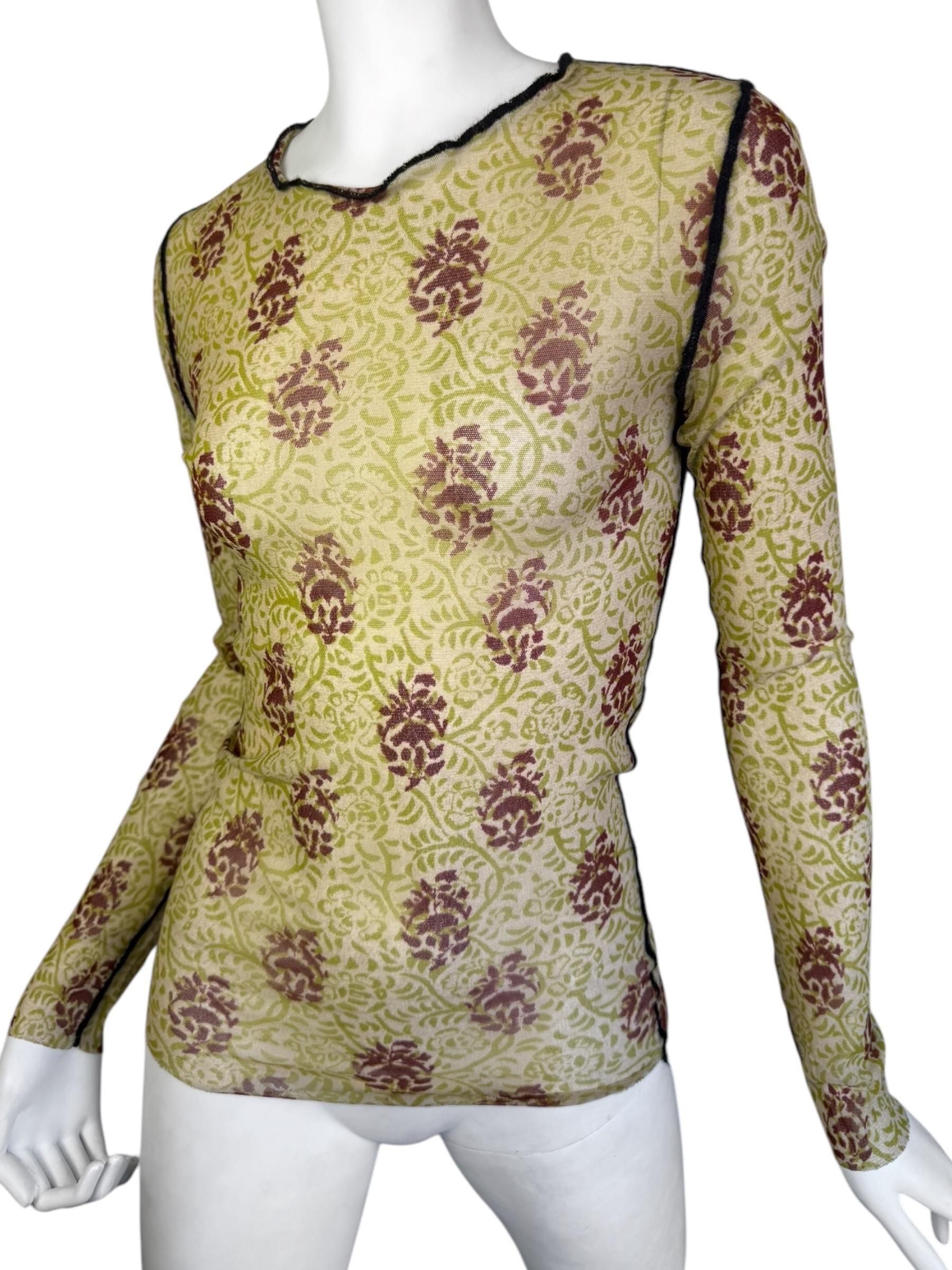 Femenino o masculino JEAN PAUL GAULTIER 2000s CAMISETA VERDE CON IMPRESIÓN DE MALLA