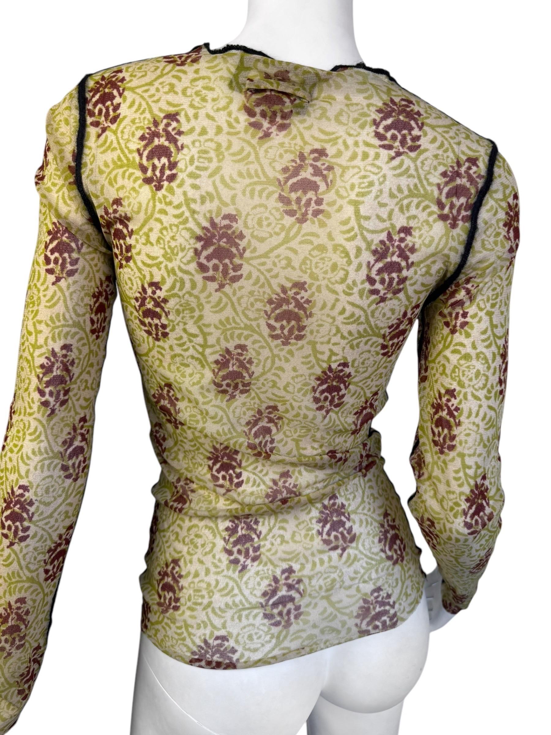 JEAN PAUL GAULTIER 2000s CAMISETA VERDE CON IMPRESIÓN DE MALLA 1