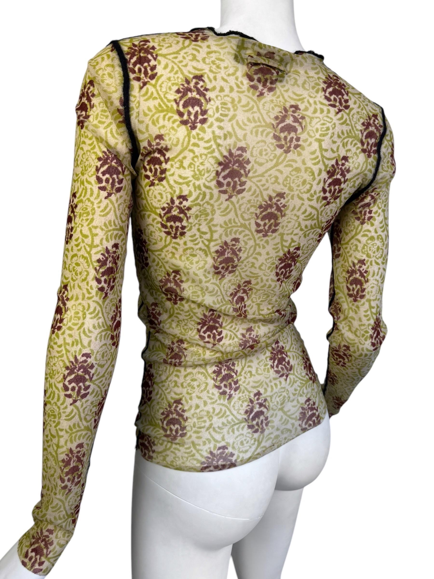 JEAN PAUL GAULTIER 2000s CAMISETA VERDE CON IMPRESIÓN DE MALLA 2