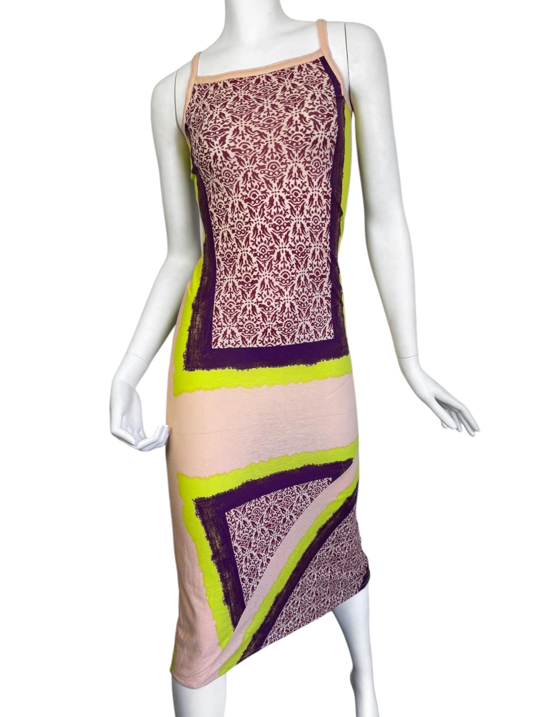 Marron Robe de soirée Jean-Paul Gaultier des années 2000 à imprimé rose et jaune en vente