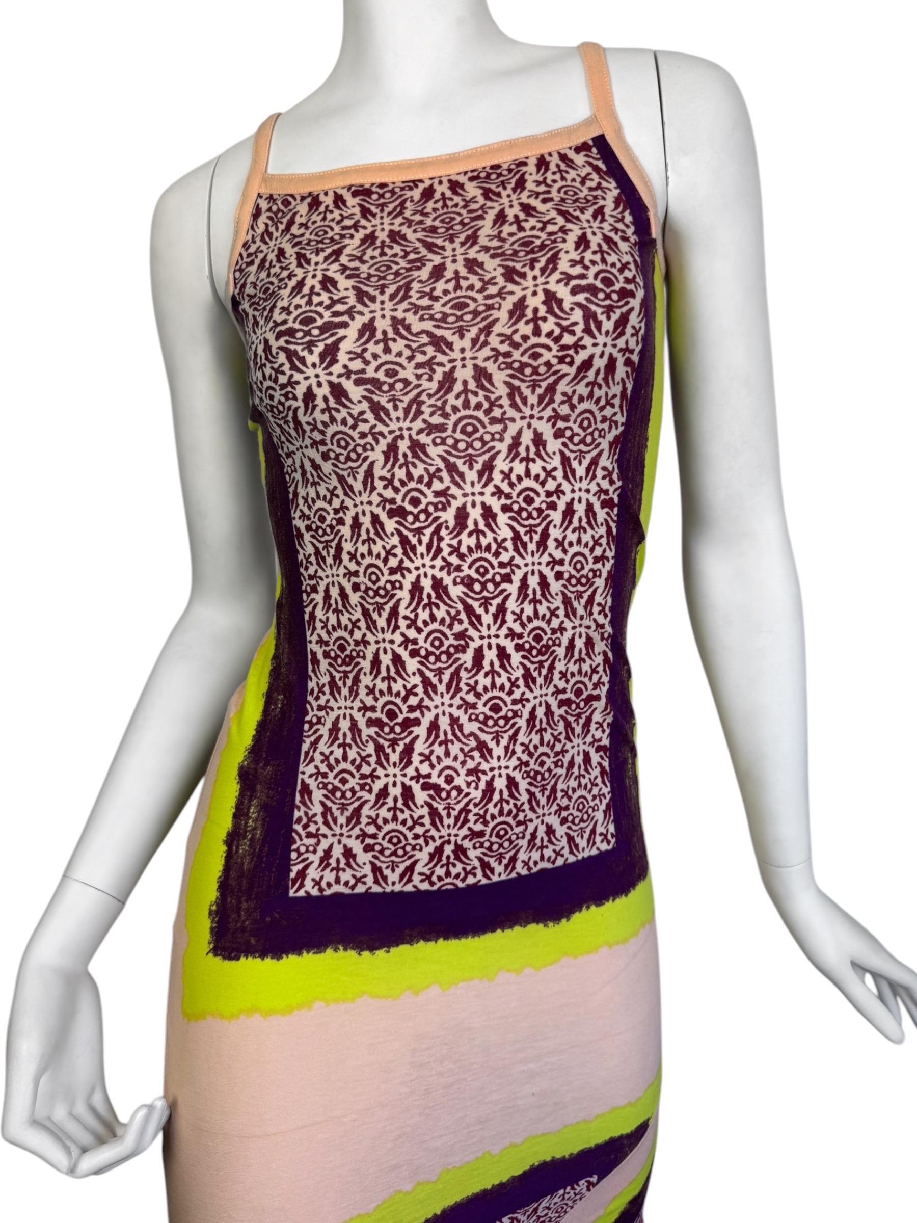 Robe de soirée Jean-Paul Gaultier des années 2000 à imprimé rose et jaune en vente 1