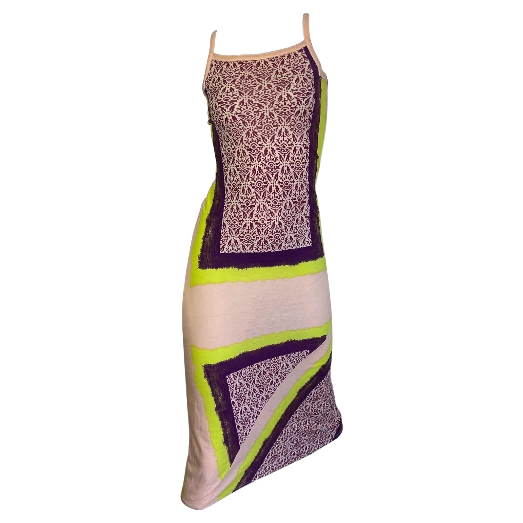 JEAN PAUL GAULTIER 2000s PINK AND 
YELLOW PRINT SLIP DRESS