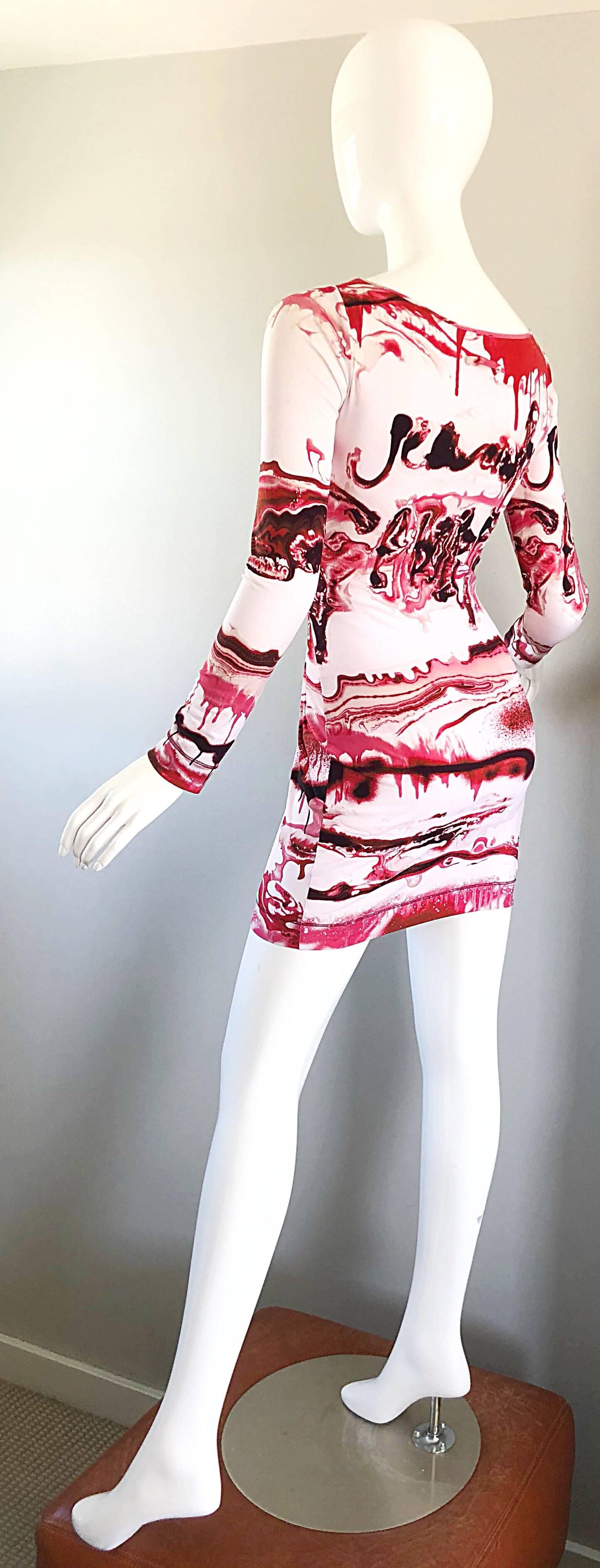 Jean Paul Gaultier 2000s Vampire Blood Print Long Sleeve Bodycon Mini Dress 2