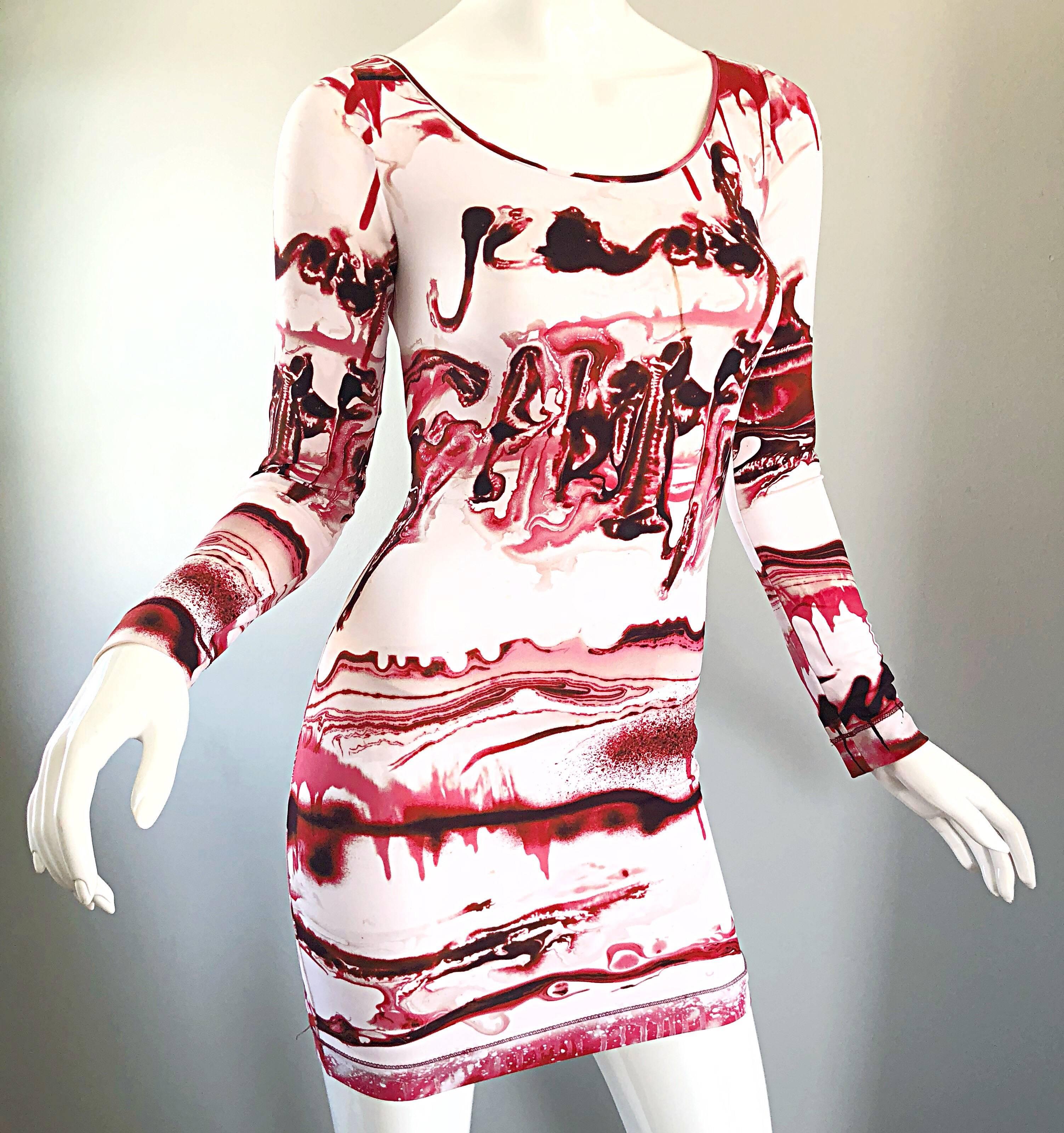 Jean Paul Gaultier 2000s Vampire Blood Print Long Sleeve Bodycon Mini Dress 4