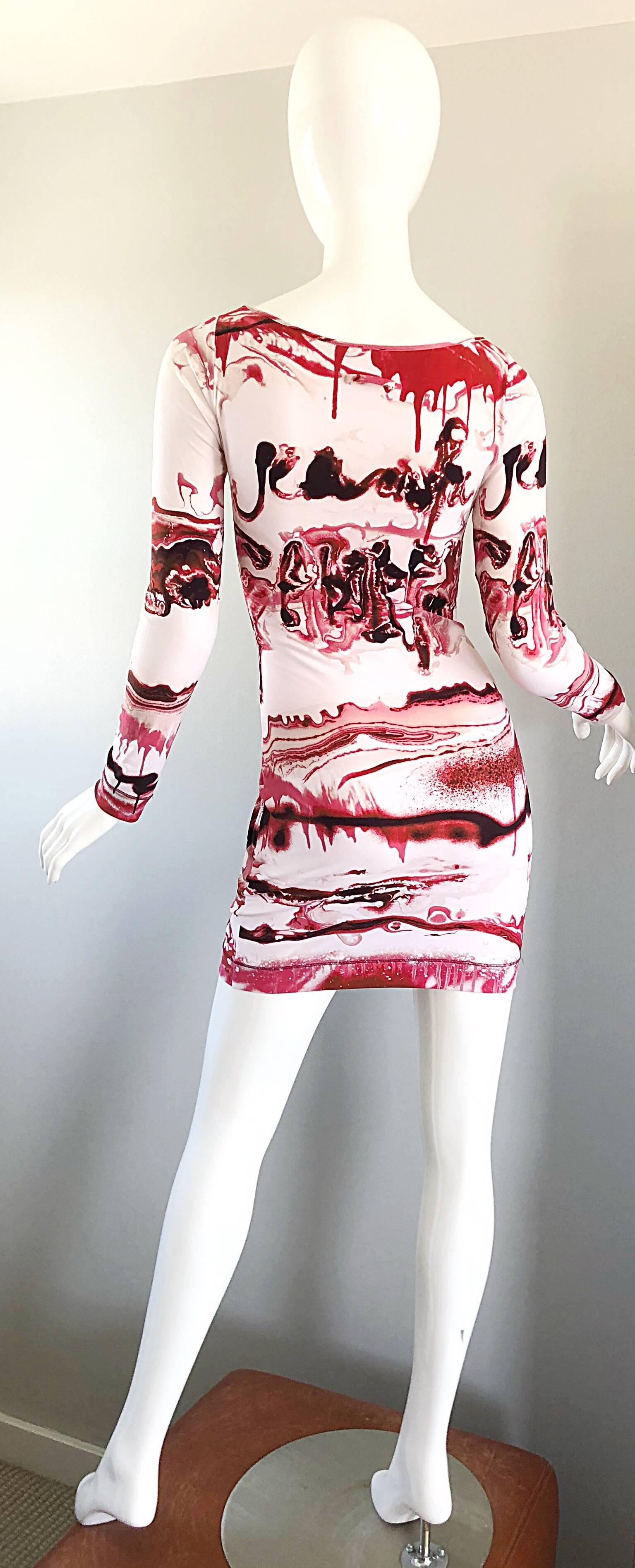 Jean Paul Gaultier 2000s Vampire Blood Print Long Sleeve Bodycon Mini Dress 5