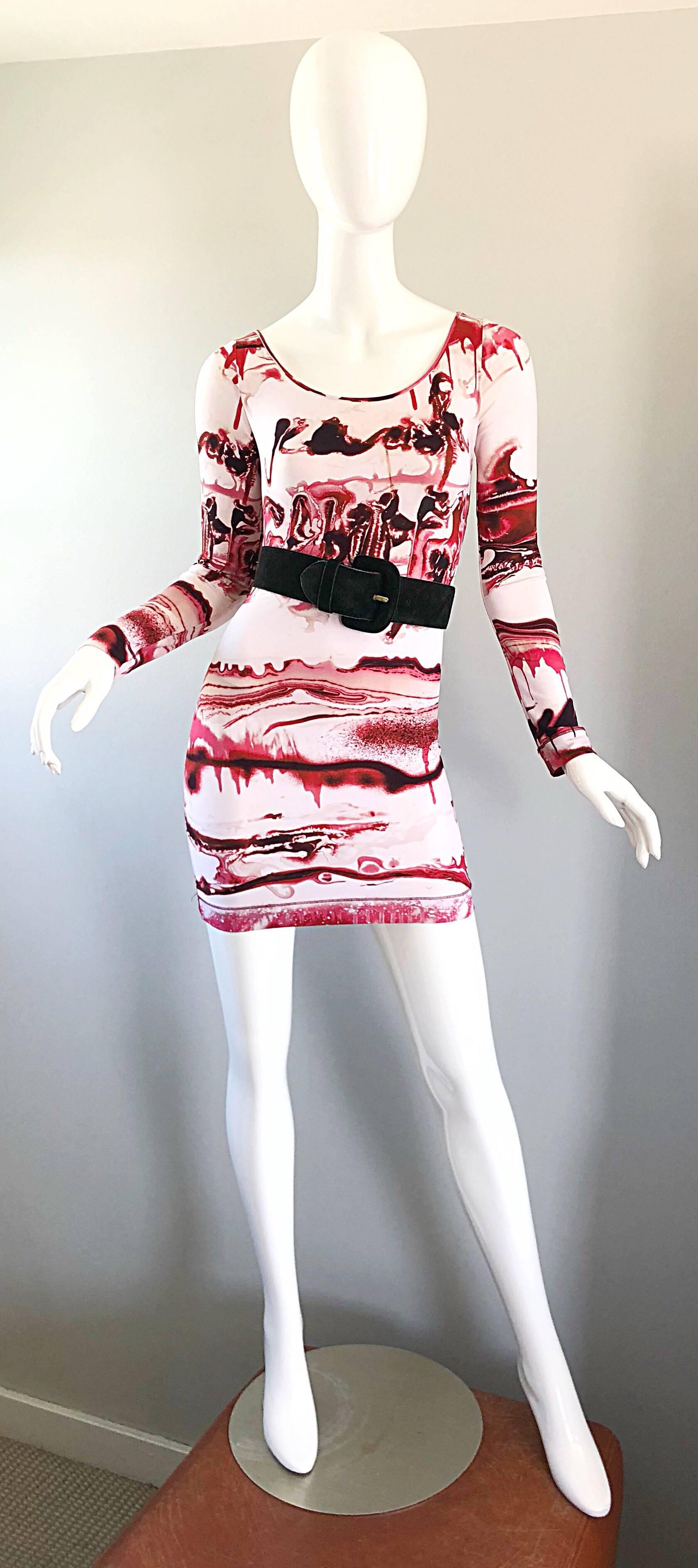 Jean Paul Gaultier 2000s Vampire Blood Print Long Sleeve Bodycon Mini Dress 6