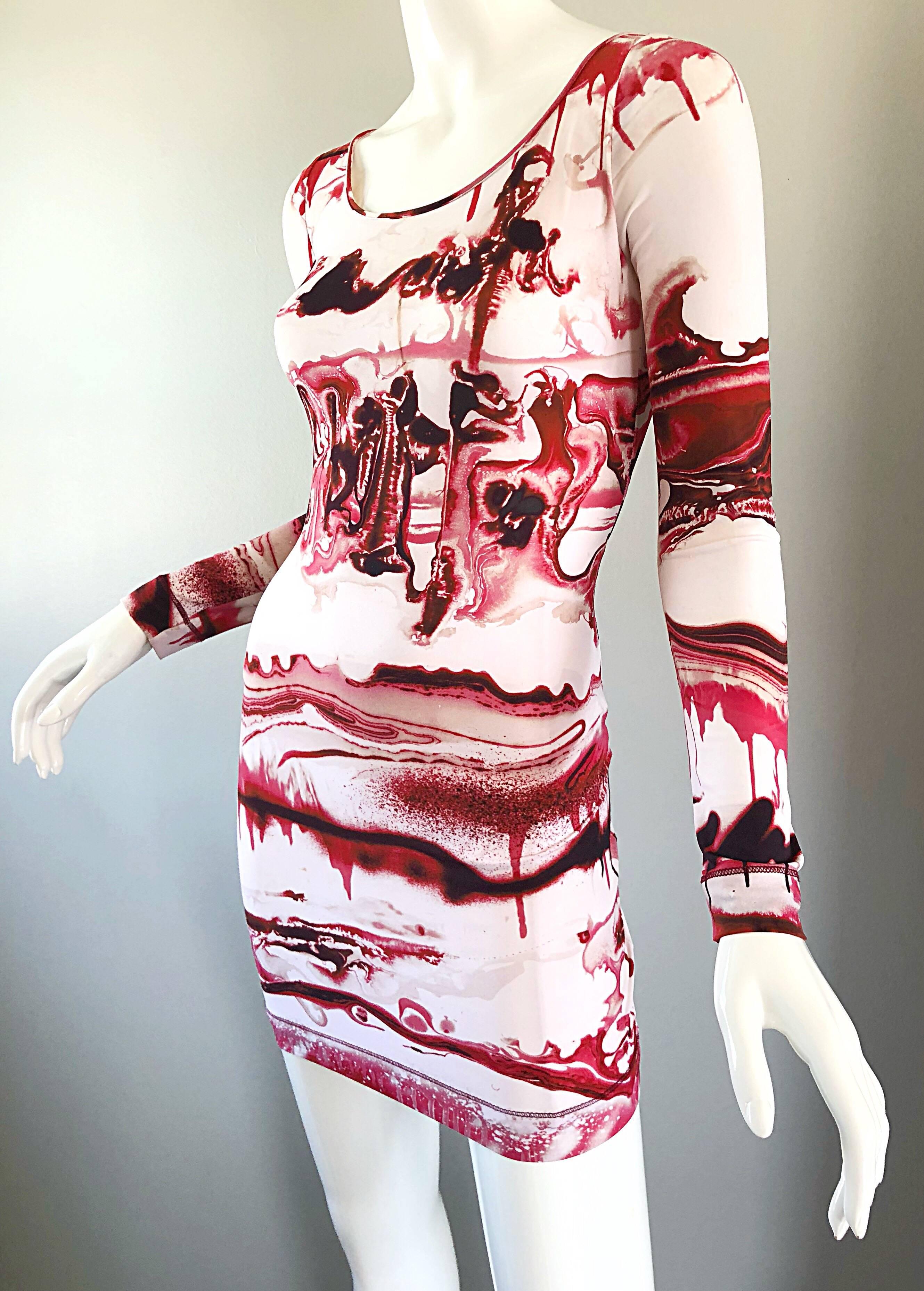 Jean Paul Gaultier 2000s Vampire Blood Print Long Sleeve Bodycon Mini Dress 1