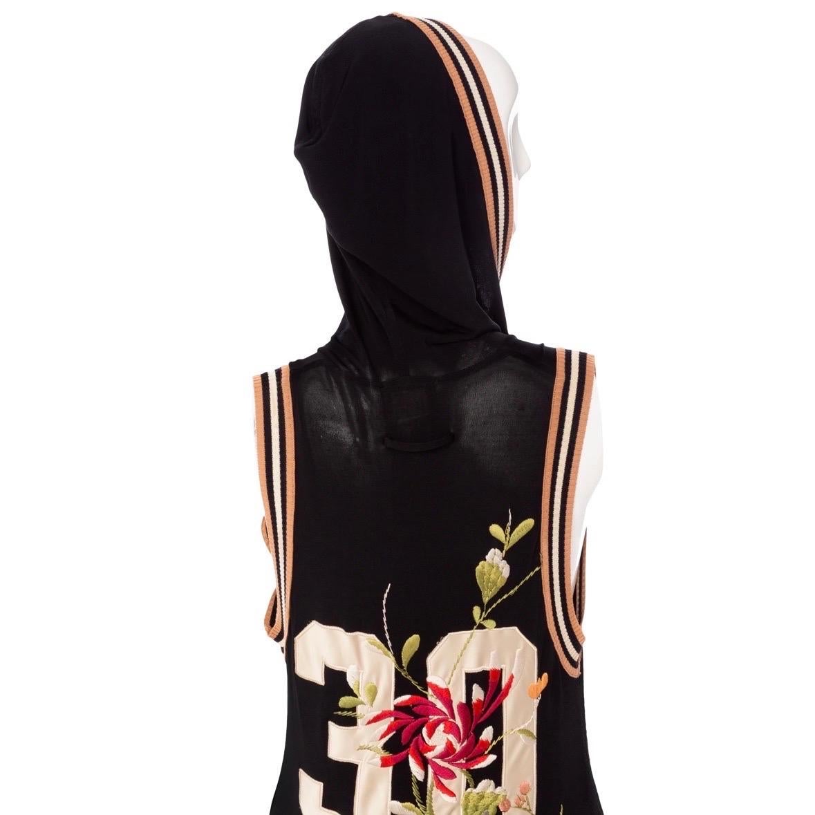 Jean Paul Gaultier 2007 Black Embroidered Hooded Jersey Maxi Dress  For Sale 1