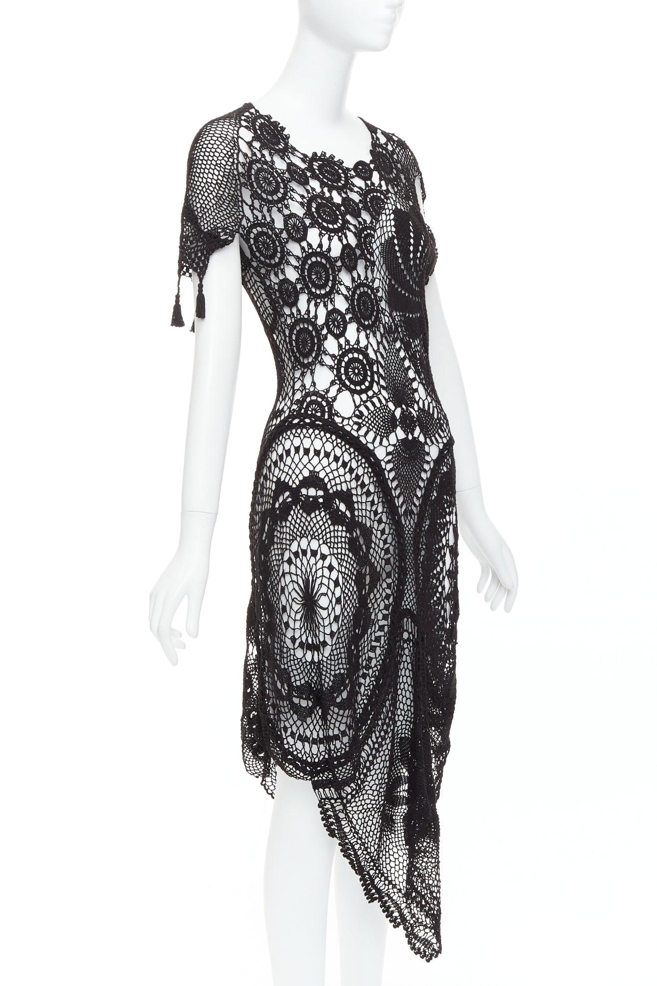 Black JEAN PAUL GAULTIER 2008 Vintage back lace crochet asymmetric dress IT38 XS