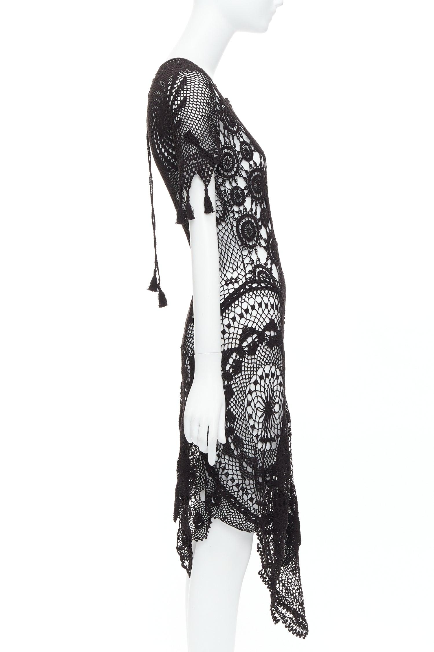 JEAN PAUL GAULTIER 2008 Vintage back lace crochet asymmetric dress IT38 XS In Excellent Condition In Hong Kong, NT