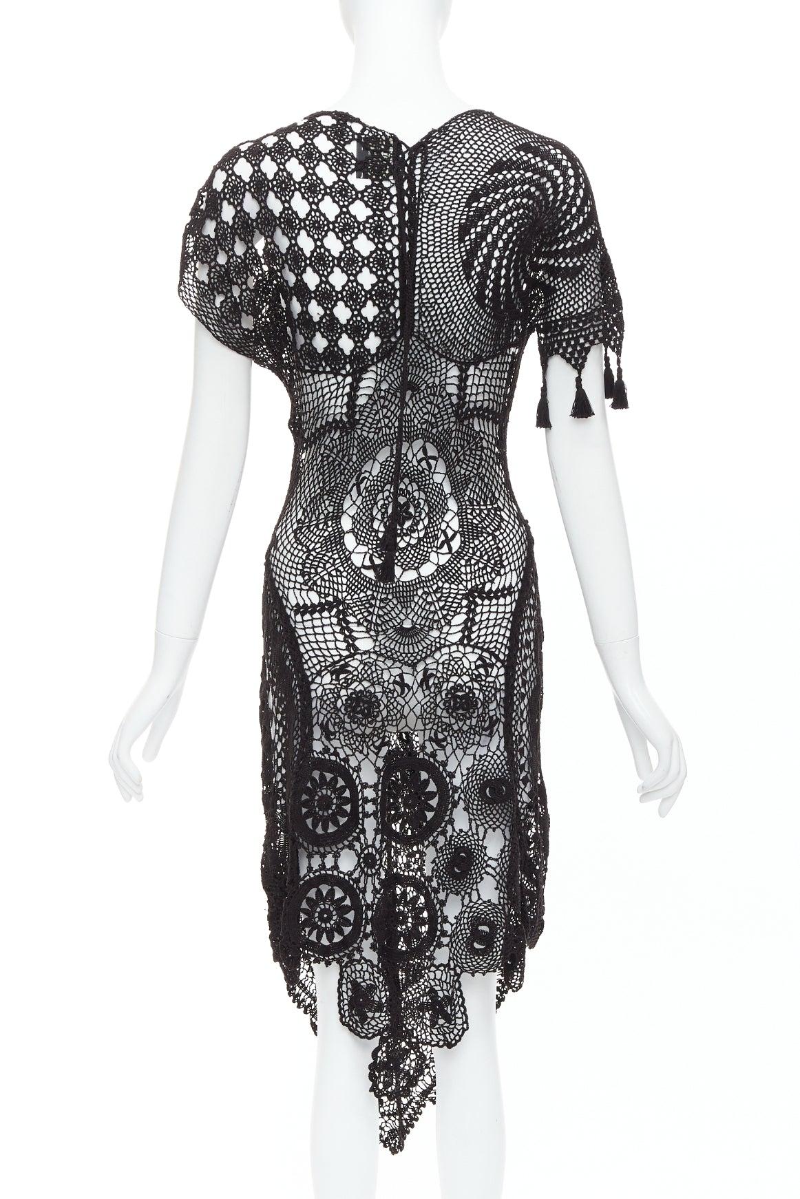 Women's JEAN PAUL GAULTIER 2008 Vintage back lace crochet asymmetric dress IT38 XS