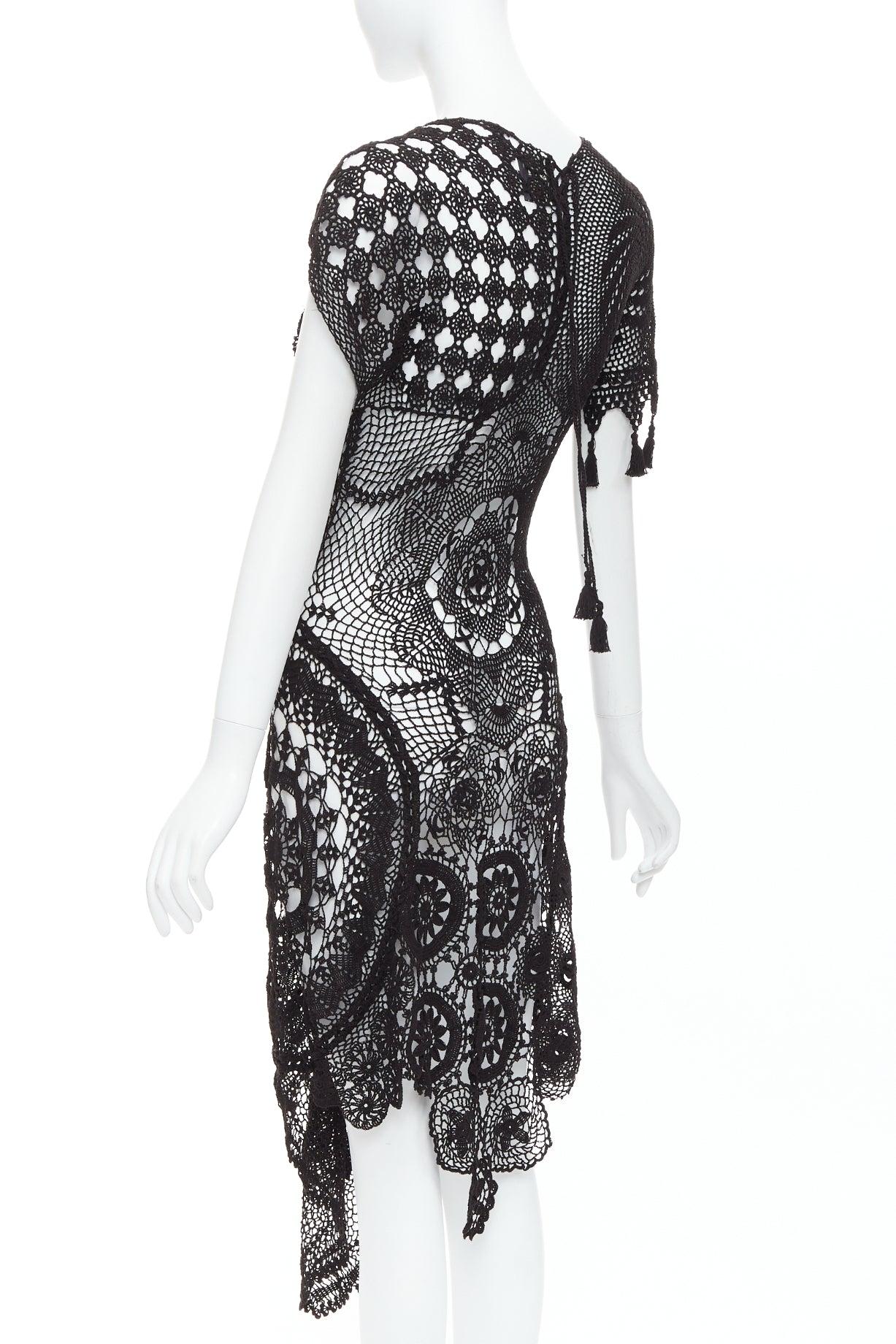 JEAN PAUL GAULTIER 2008 Vintage back lace crochet asymmetric dress IT38 XS 1