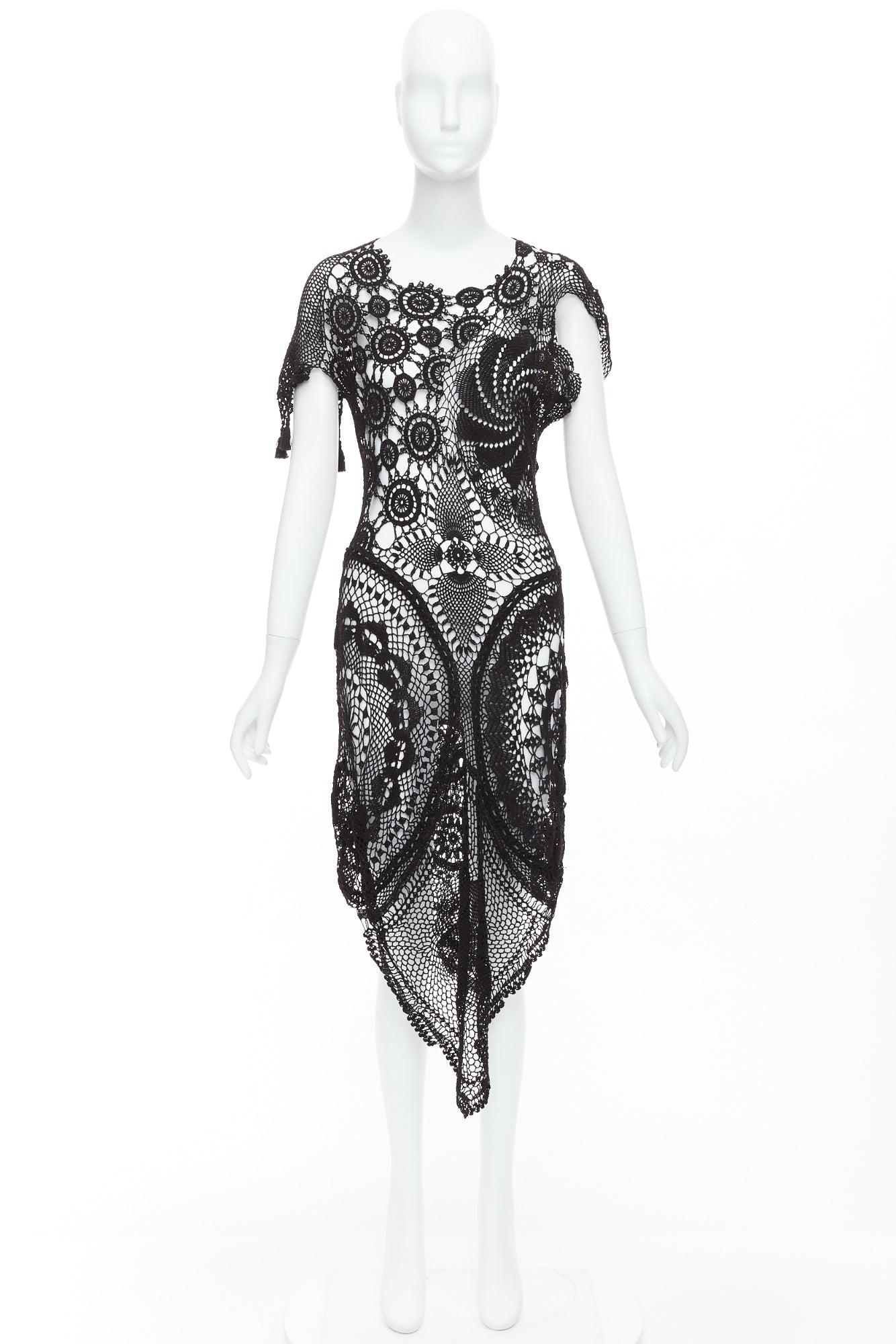 JEAN PAUL GAULTIER 2008 Vintage back lace crochet asymmetric dress IT38 XS 4