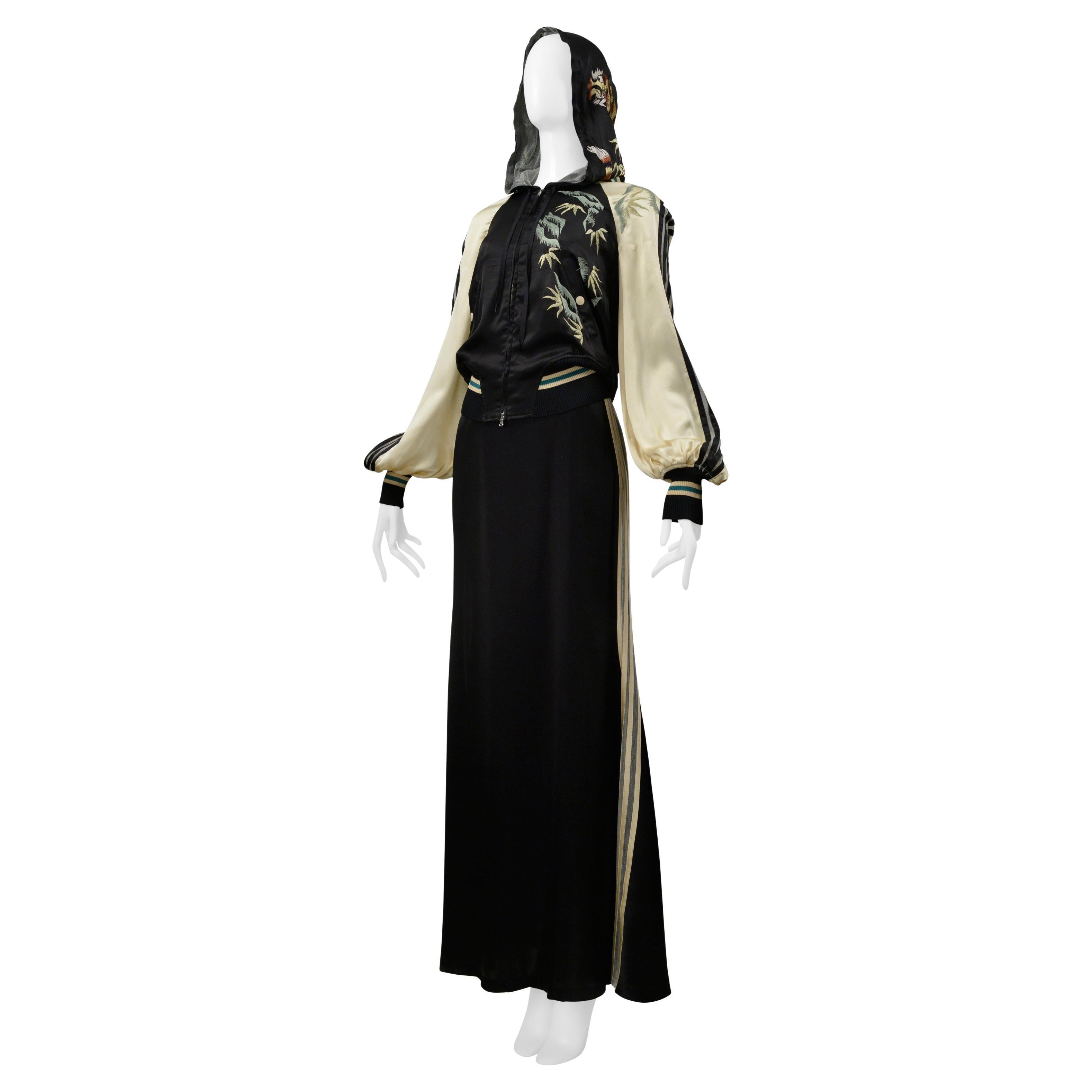 Nero Jean Paul Gaultier 30Th Anniversary Black And Cream Satin Ensemble W Mesh Stripe in vendita