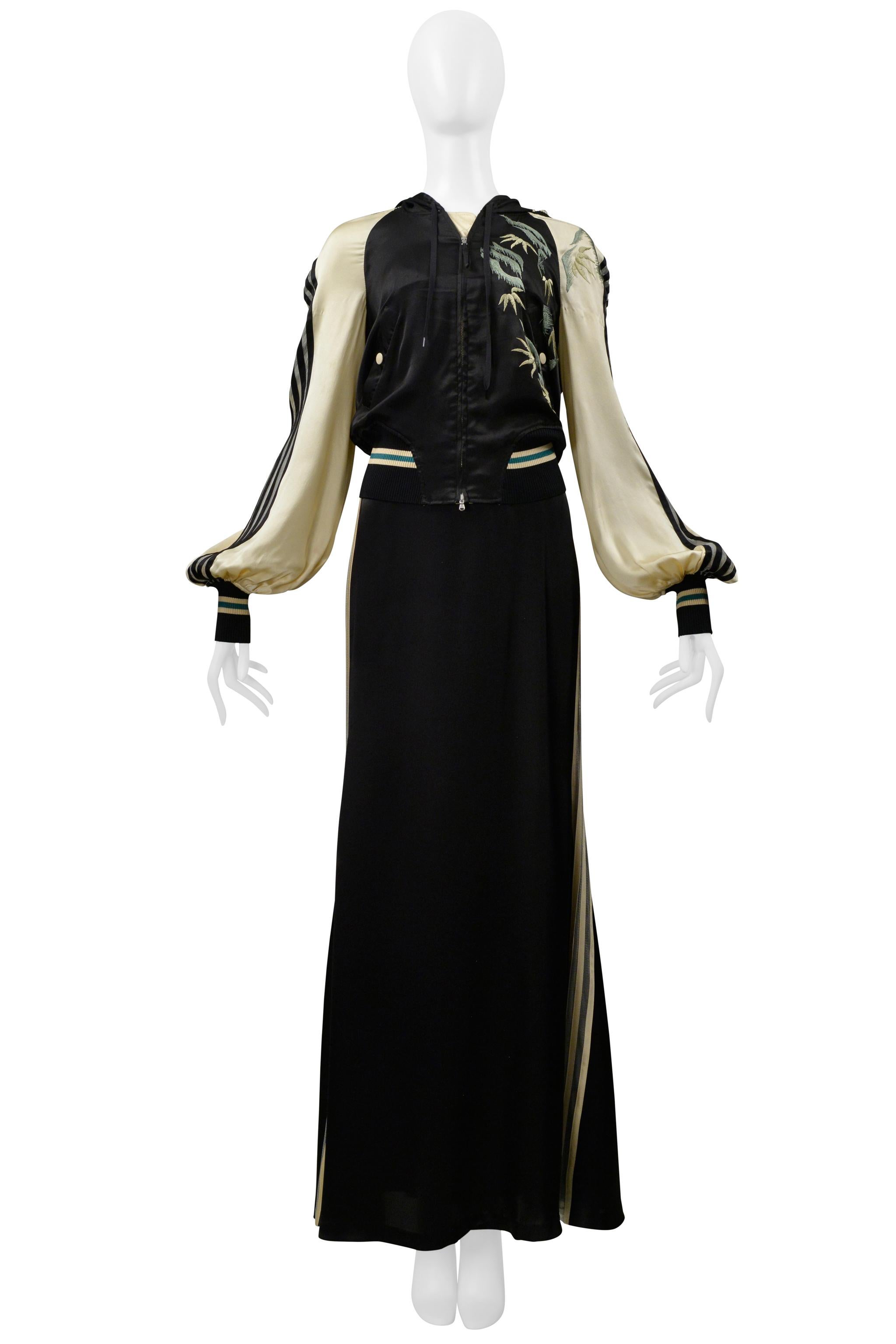 Jean Paul Gaultier 30Th Anniversary Black And Cream Satin Ensemble W Mesh Stripe in vendita 3