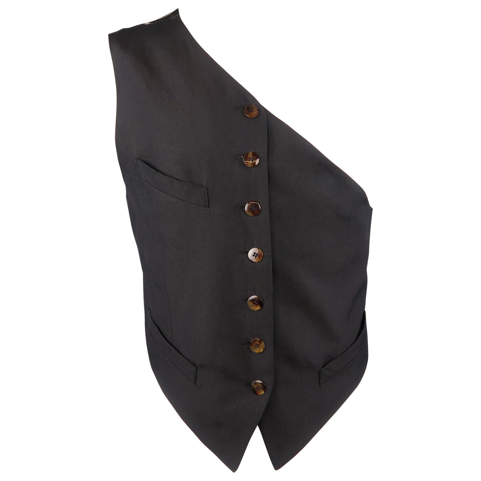 JEAN PAUL GAULTIER 38 Navy 1990 Reedition Bull Head Asymmetrical Vest