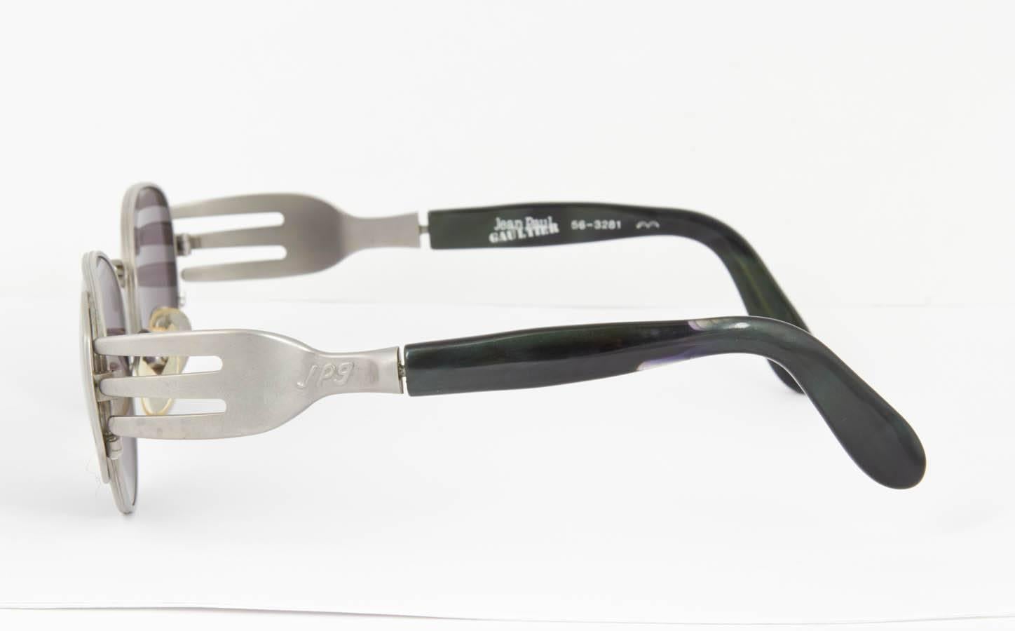 Jean Paul Gaultier 56-3281 Fork Vintage Sunglasses In Excellent Condition For Sale In Chicago, IL
