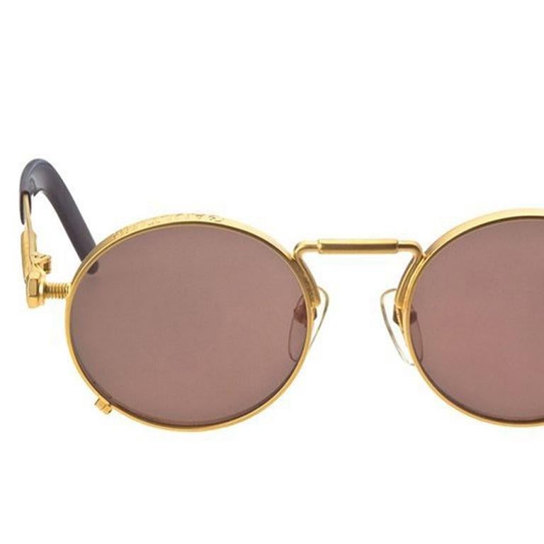 Jean Paul Gaultier 56-8171 Gold Vintage Sunglasses In Excellent Condition For Sale In Chicago, IL