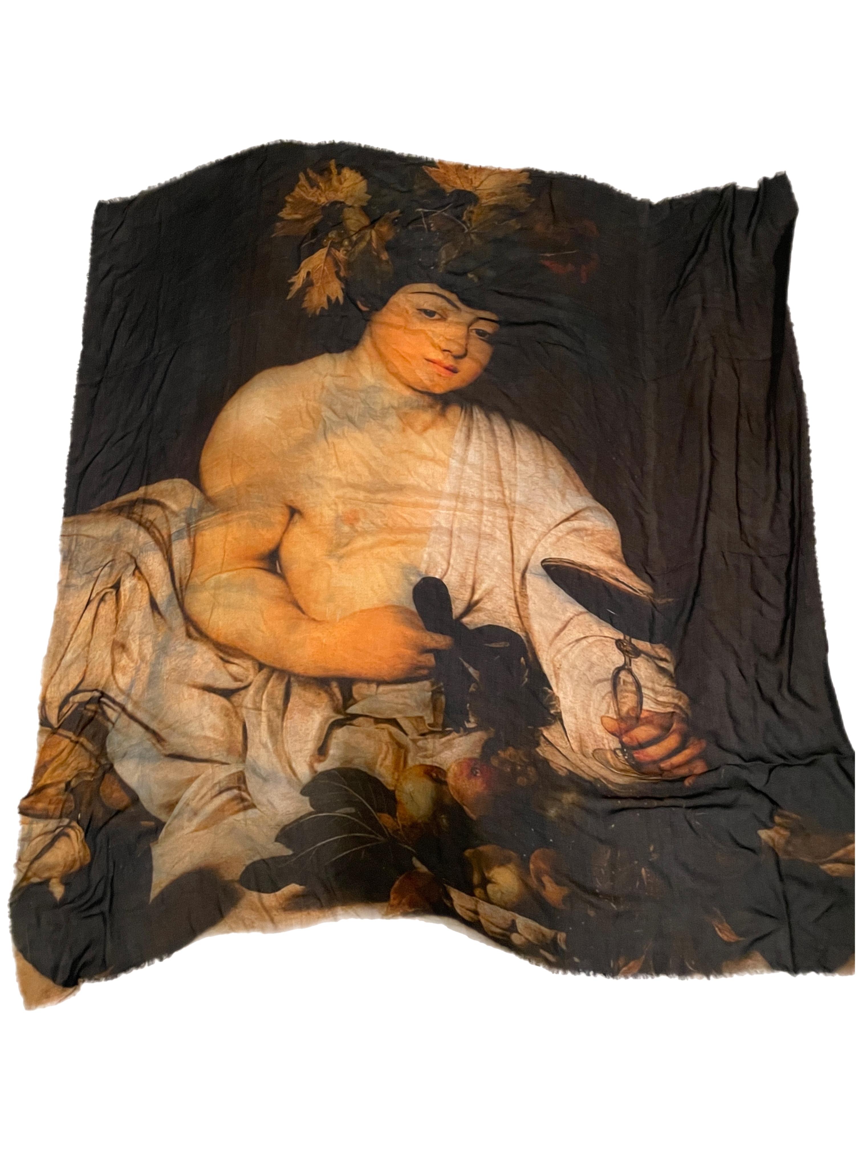 JEAN PAUL GAULTIER oversized stole / shawl / wrap / scarf / top / pareo / hair accessory / couch cover / whatever you desire it to be. Featuring Bacchus, the Greek god of overindulging in vino; this shawl measures roughly 56' x 56