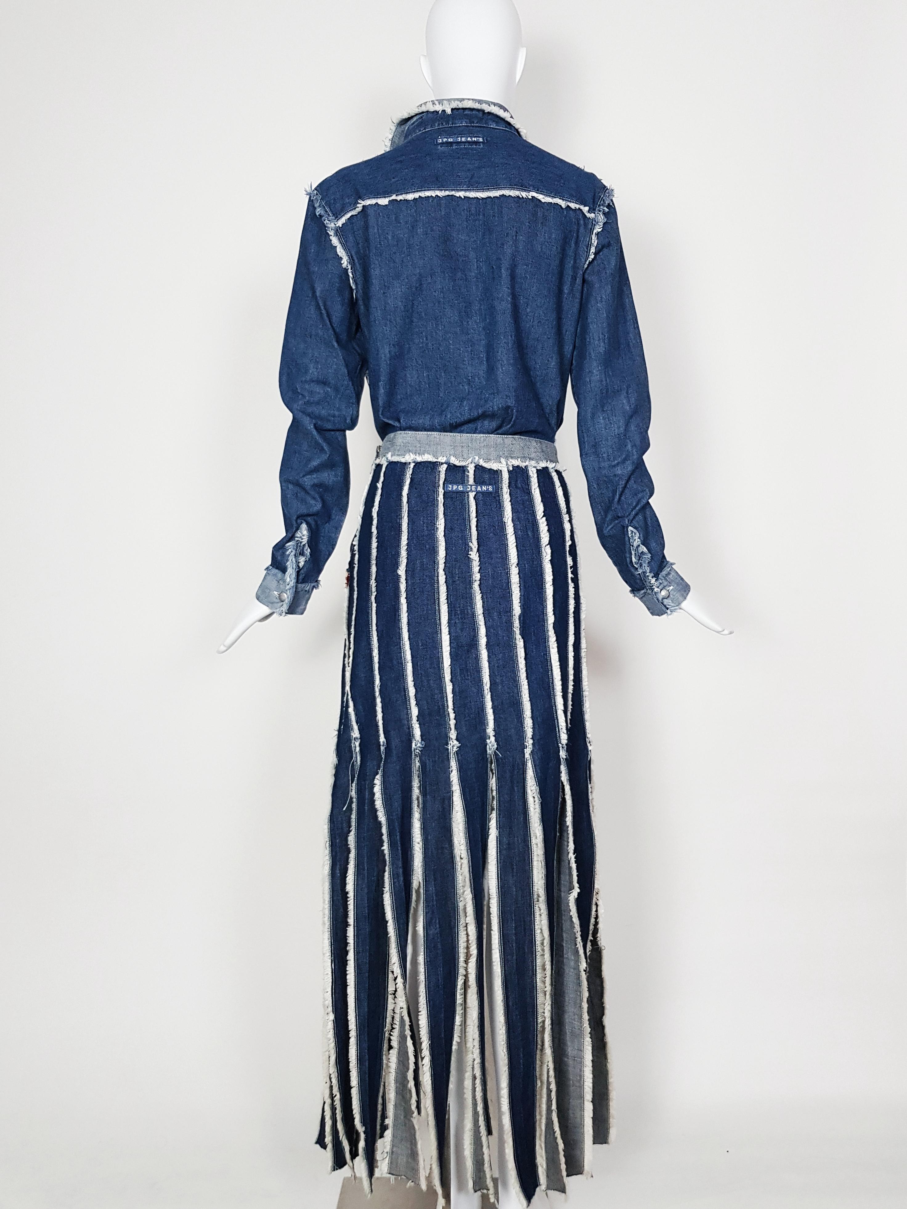JEAN PAUL GAULTIER 1990 fringed denim shirt - part of a set In Good Condition For Sale In Genève, CH