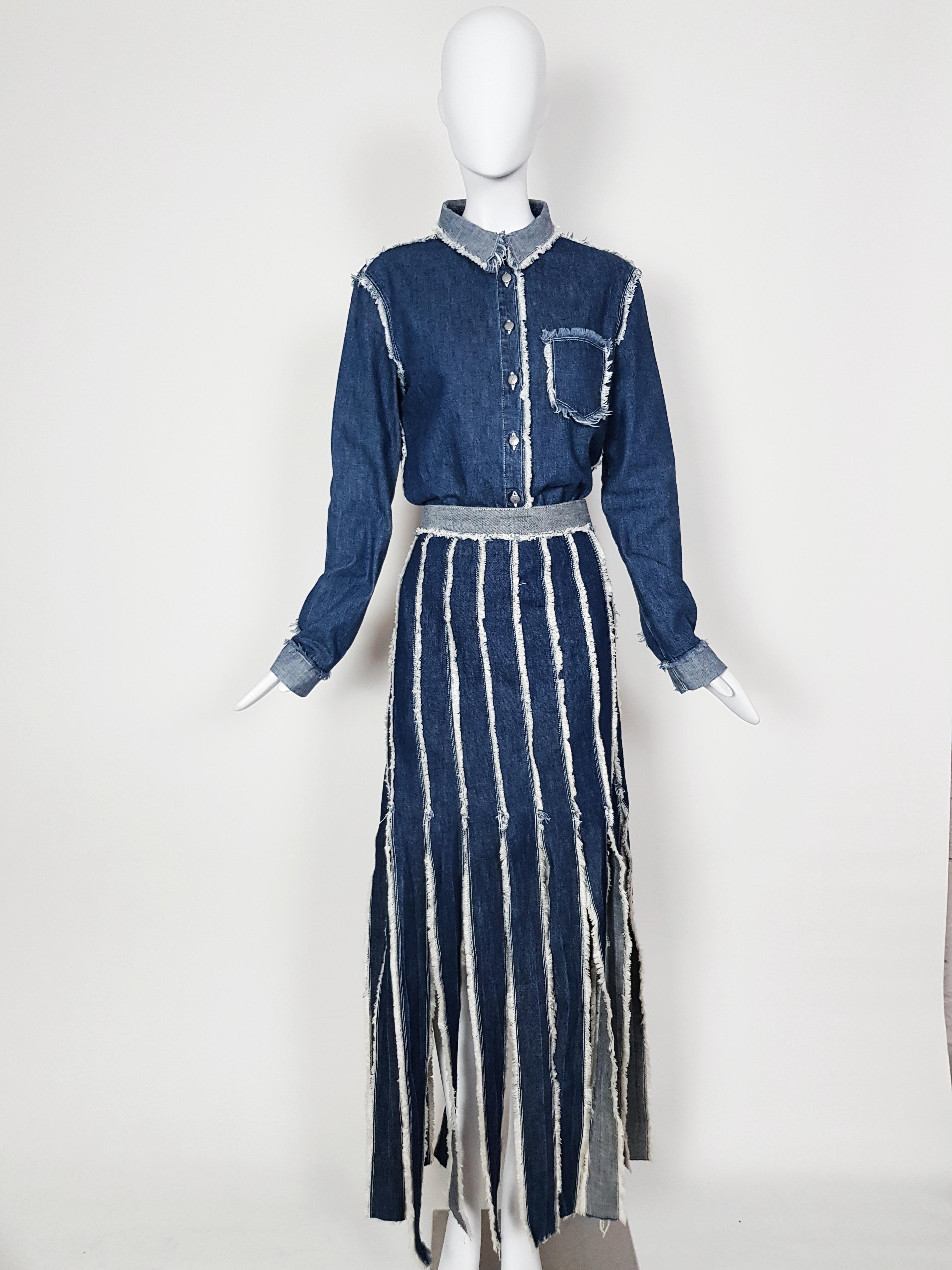 Women's or Men's JEAN PAUL GAULTIER 1990 fringed denim skirt - part of a set For Sale