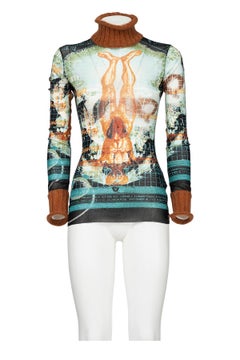 JEAN PAUL GAULTIER 90's Iconic Long Sleeve Knitted Turtleneck Mesh Sheer Top