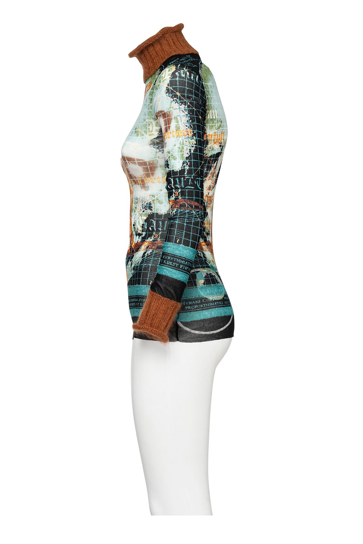 JEAN PAUL GAULTIER 90's Iconic Langarm gestrickt Rollkragen Mesh Sheer Top (Gray) im Angebot