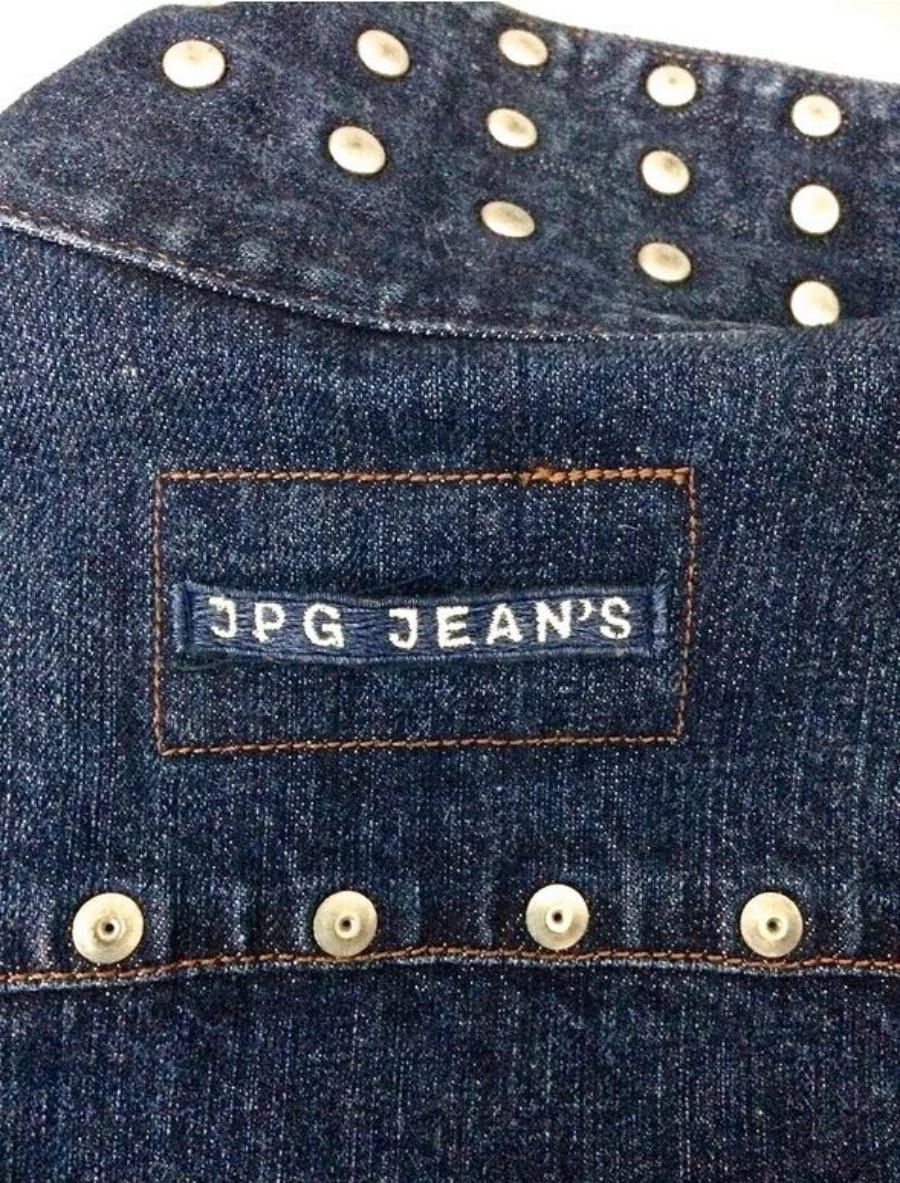 Jean Paul Gaultier 90s Logo JPG Studded Rivet Denim Rock Punk Motorcycle Jacket  6