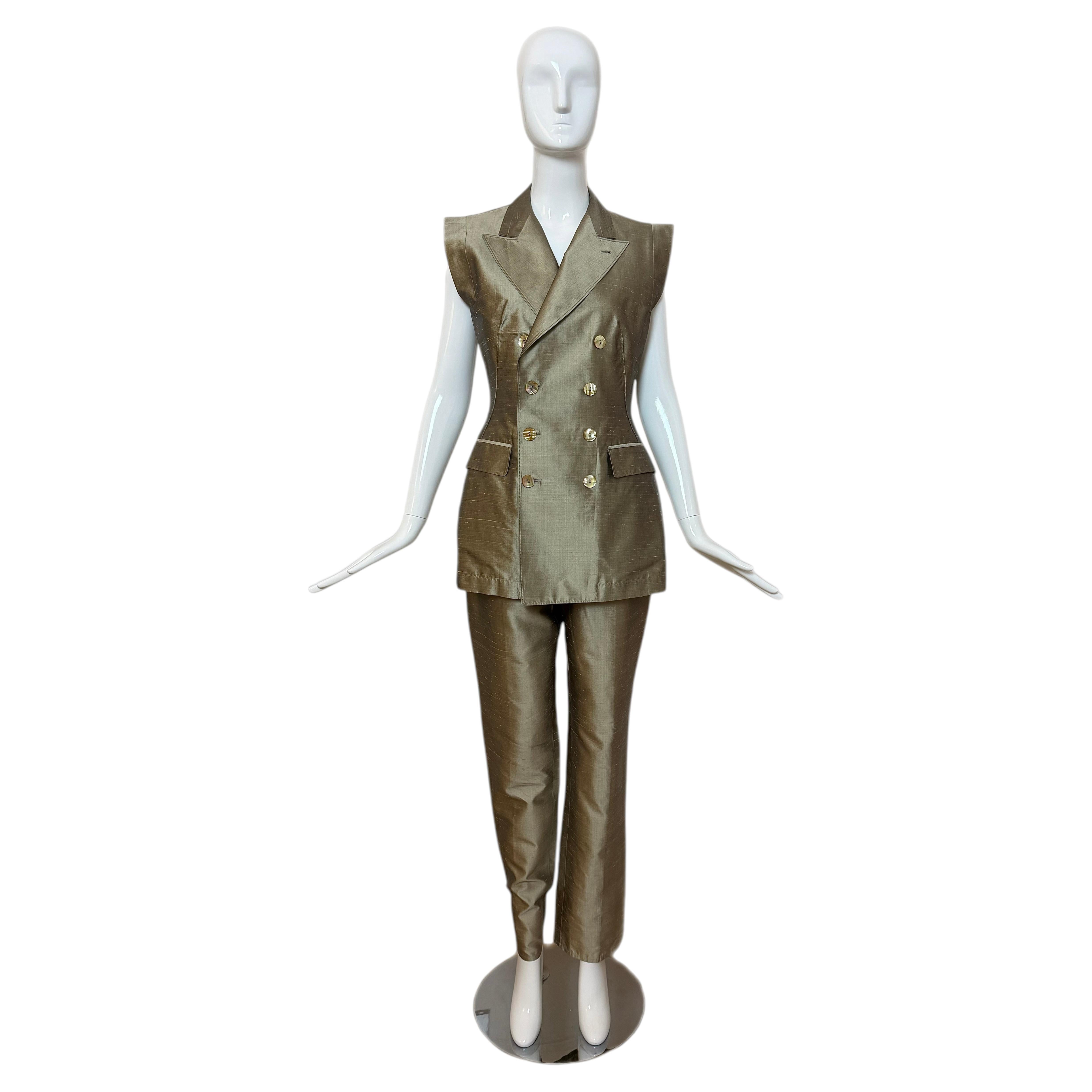 Traje pantalón de seda vintage de los años 90 de JEAN PAUL GAULTIER, con doble botonadura