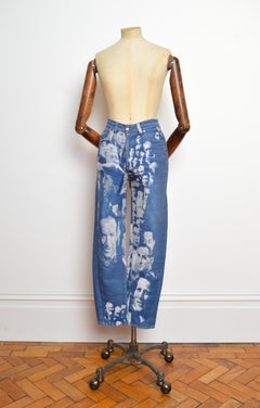 Jean Paul Gaultier A/W 1992 Shredded Face Blue Jacquard Denim Jeans 26"