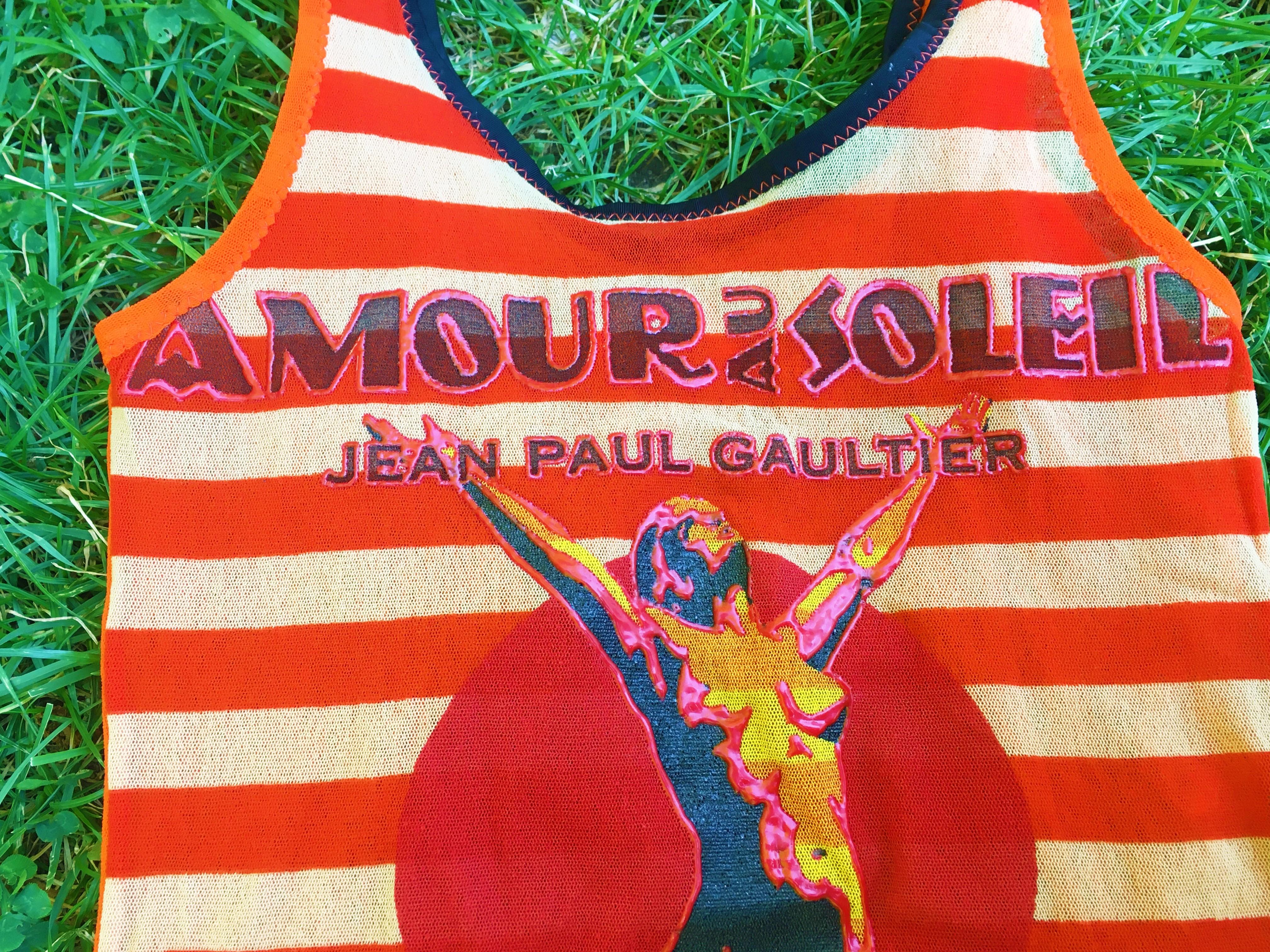 Jean Paul Gaultier Amour au Soleil Circus Striped Transparent Mesh Tank Tee Top In Excellent Condition For Sale In PARIS, FR