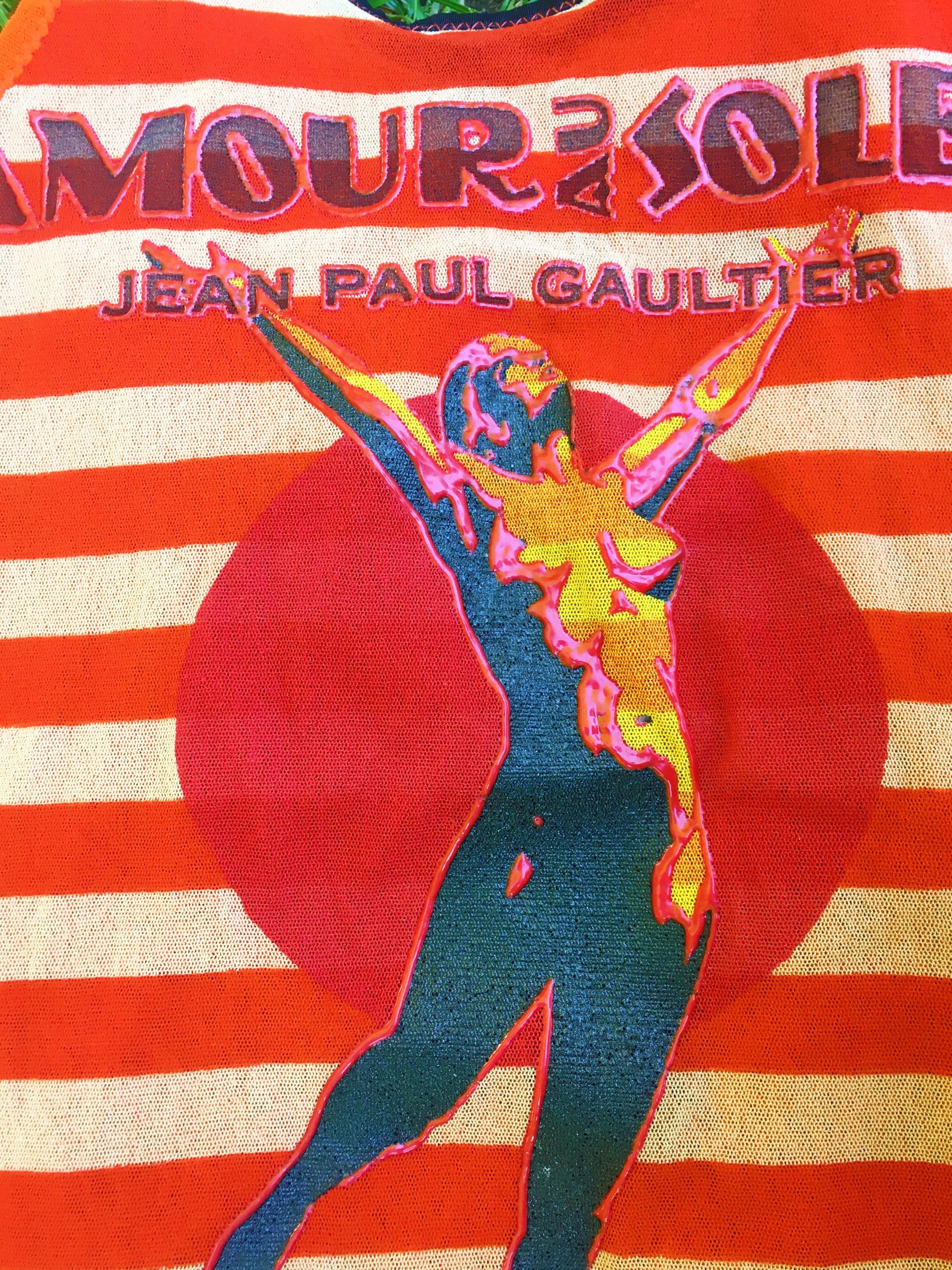 Jean Paul Gaultier - T-shirt débardeur en maille transparente à rayures Amour au Soleil Circus Pour femmes en vente
