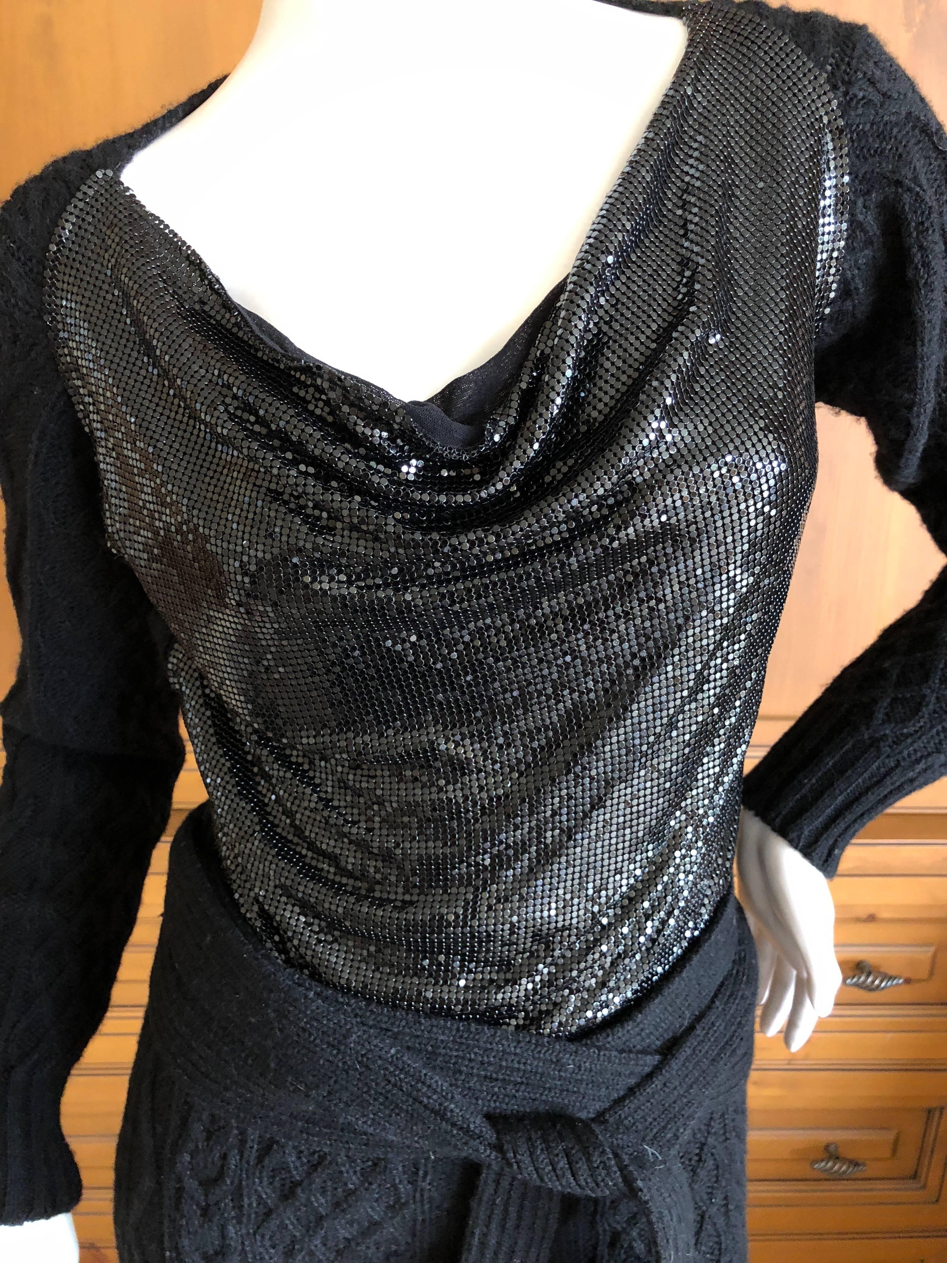 Jean Paul Gaultier Angora Blend Cable Knit Dress with Draped Metal Mesh Bodice  In Excellent Condition For Sale In Cloverdale, CA
