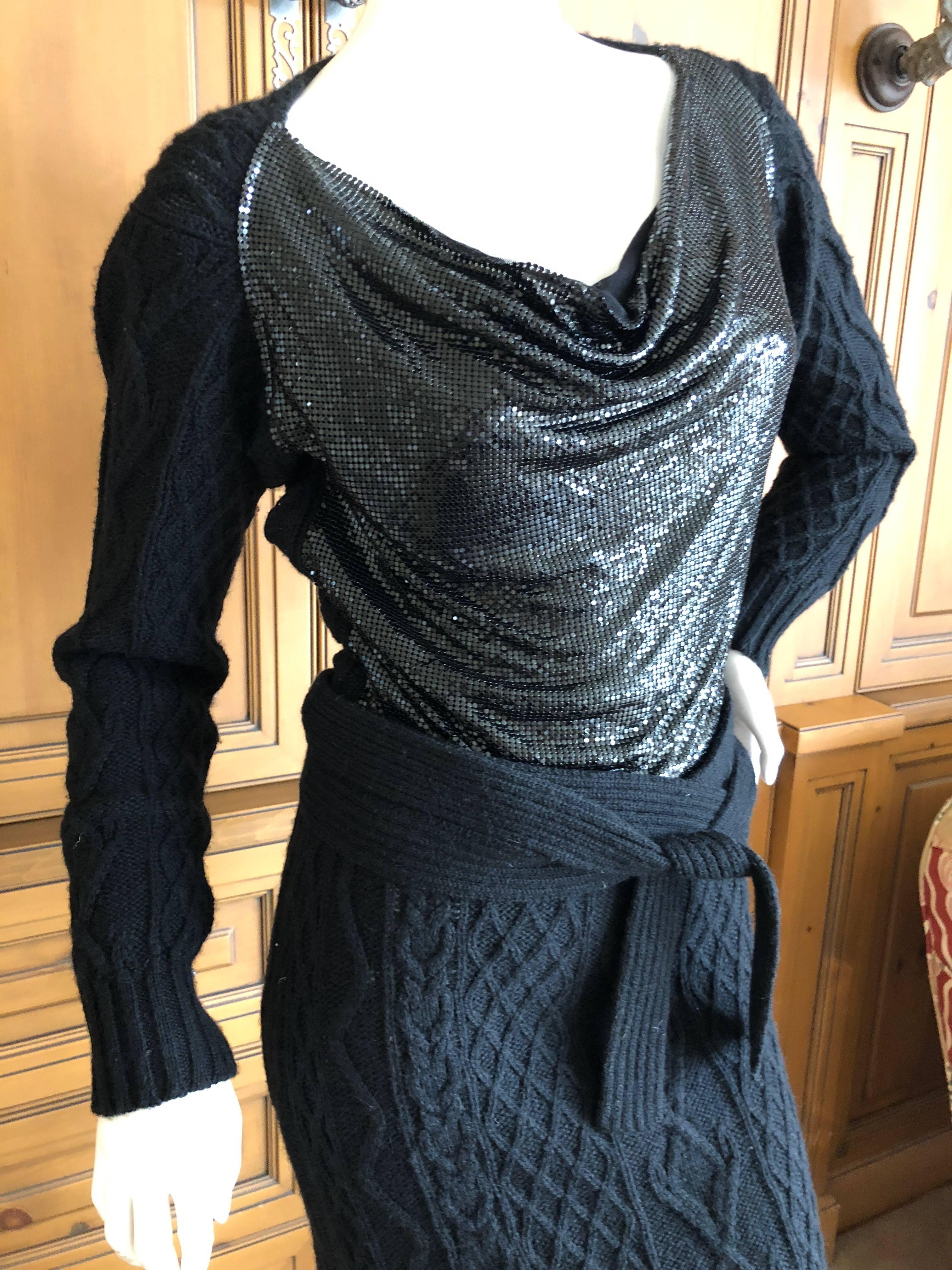 Jean Paul Gaultier Angora Blend Cable Knit Dress with Draped Metal Mesh Bodice  For Sale 2