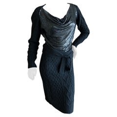 Jean Paul Gaultier Angora Blend Cable Knit Dress with Draped Metal Mesh Bodice 
