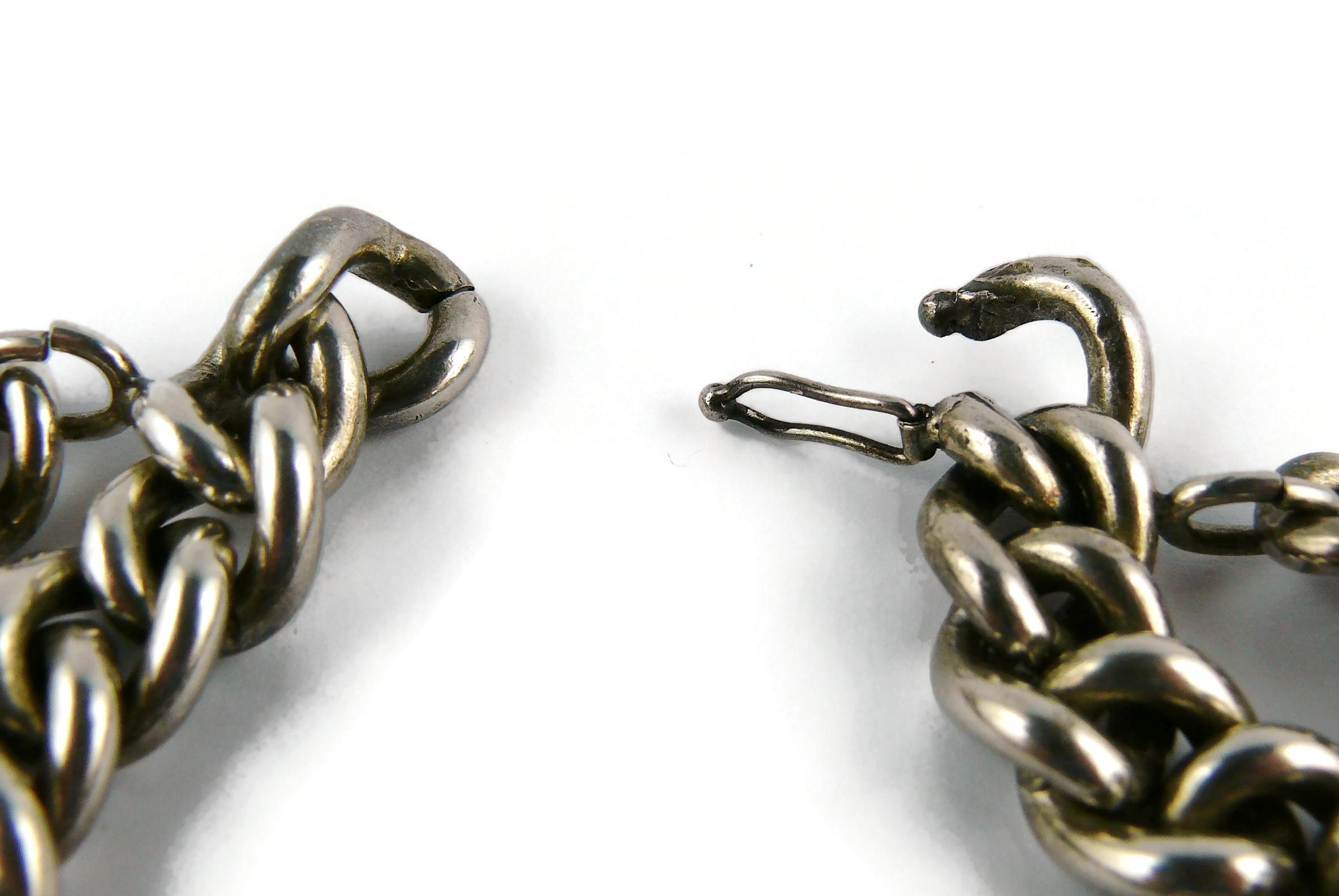 Jean Paul Gaultier Antiqued Silver Toned Curb Chain Charm Bracelet For Sale 5