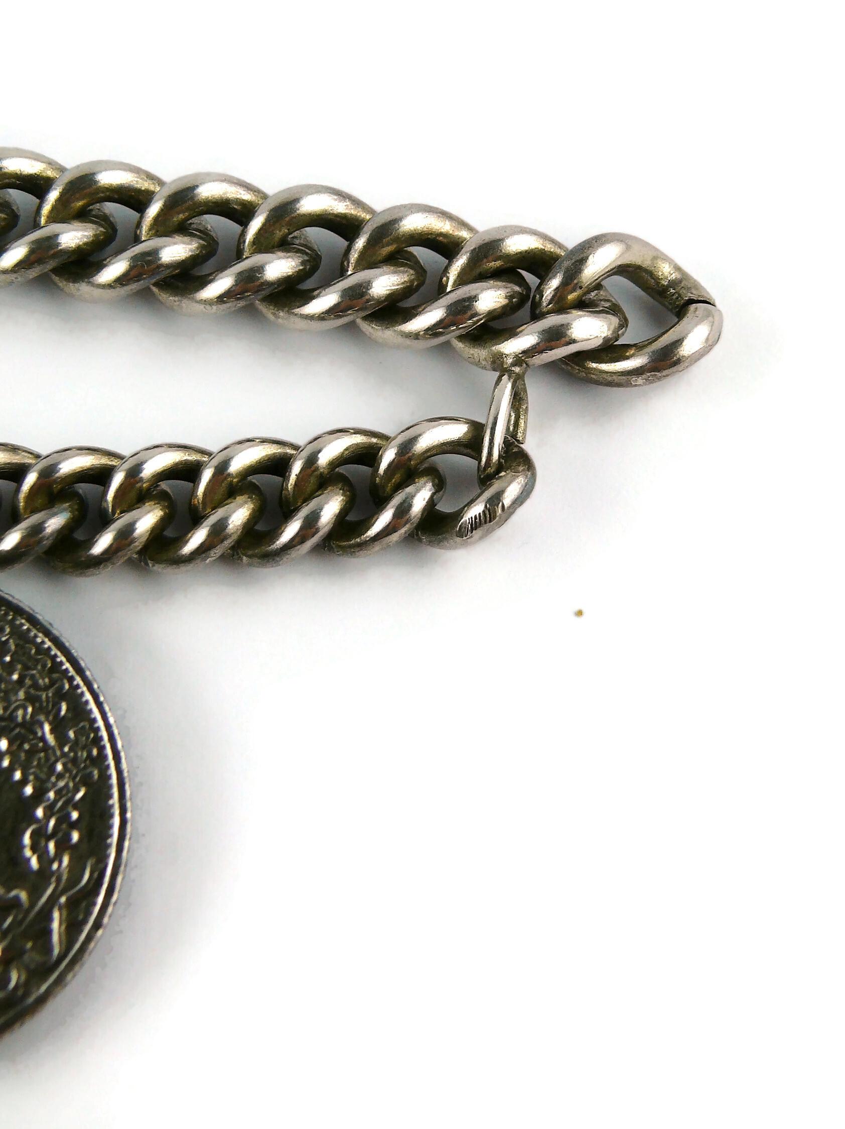 Jean Paul Gaultier Antiqued Silver Toned Curb Chain Charm Bracelet For Sale 1