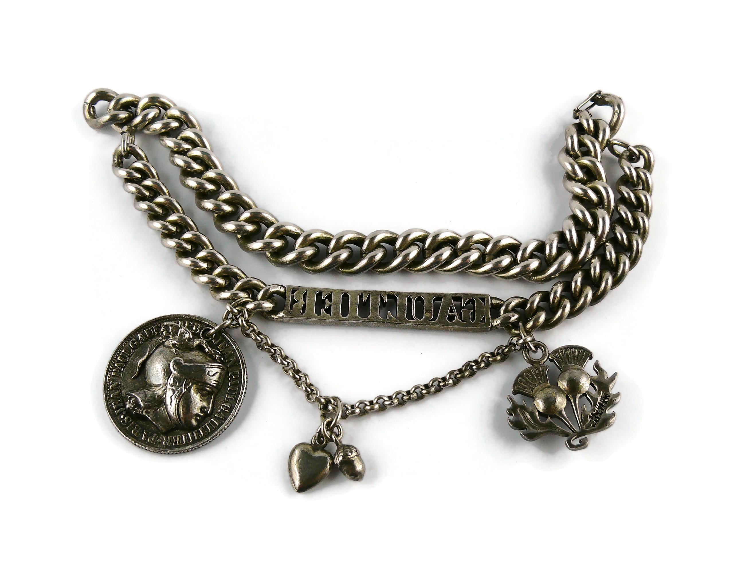 Jean Paul Gaultier Antiqued Silver Toned Curb Chain Charm Bracelet For Sale 2