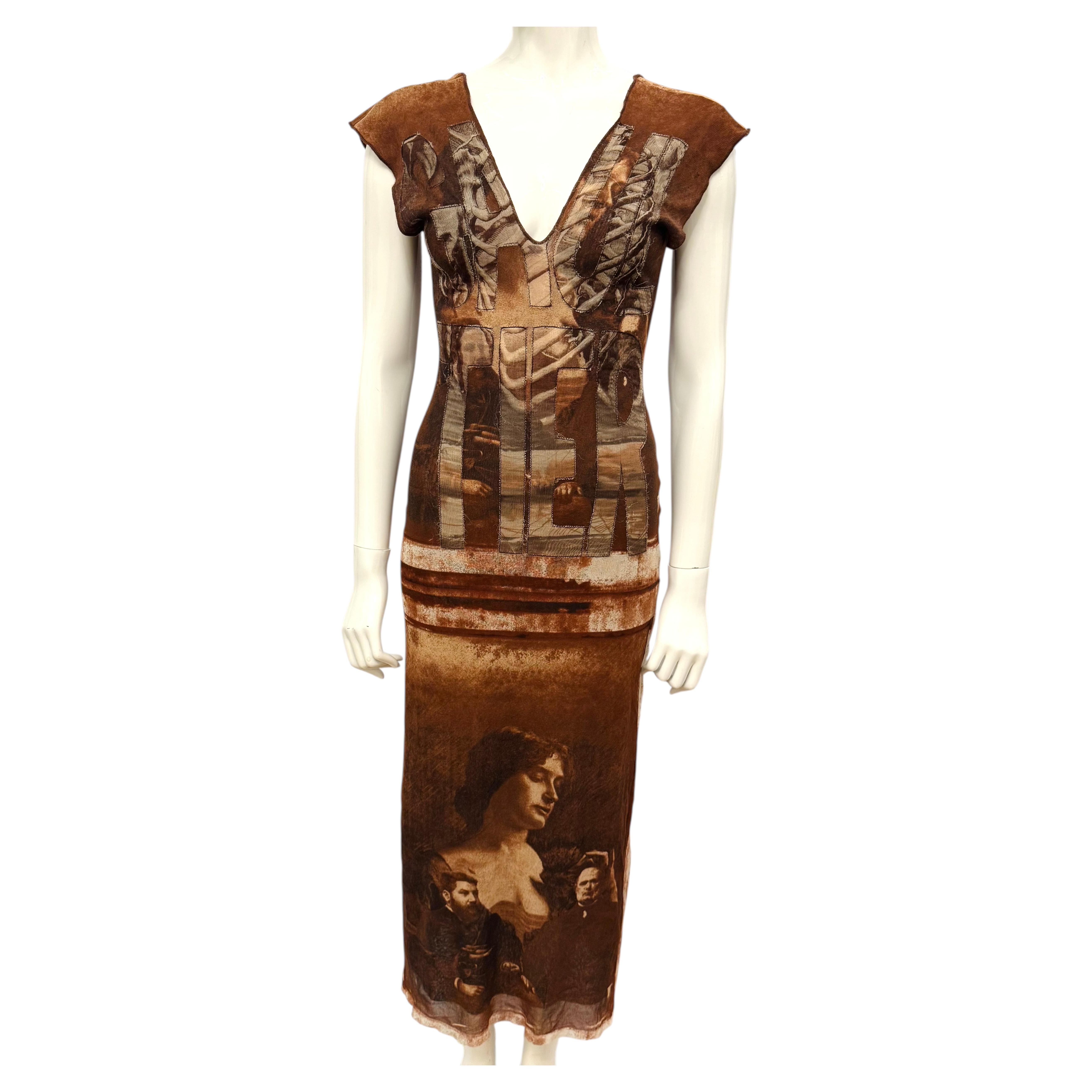 Jean Paul Gaultier archival 1998 mesh Antique print dress