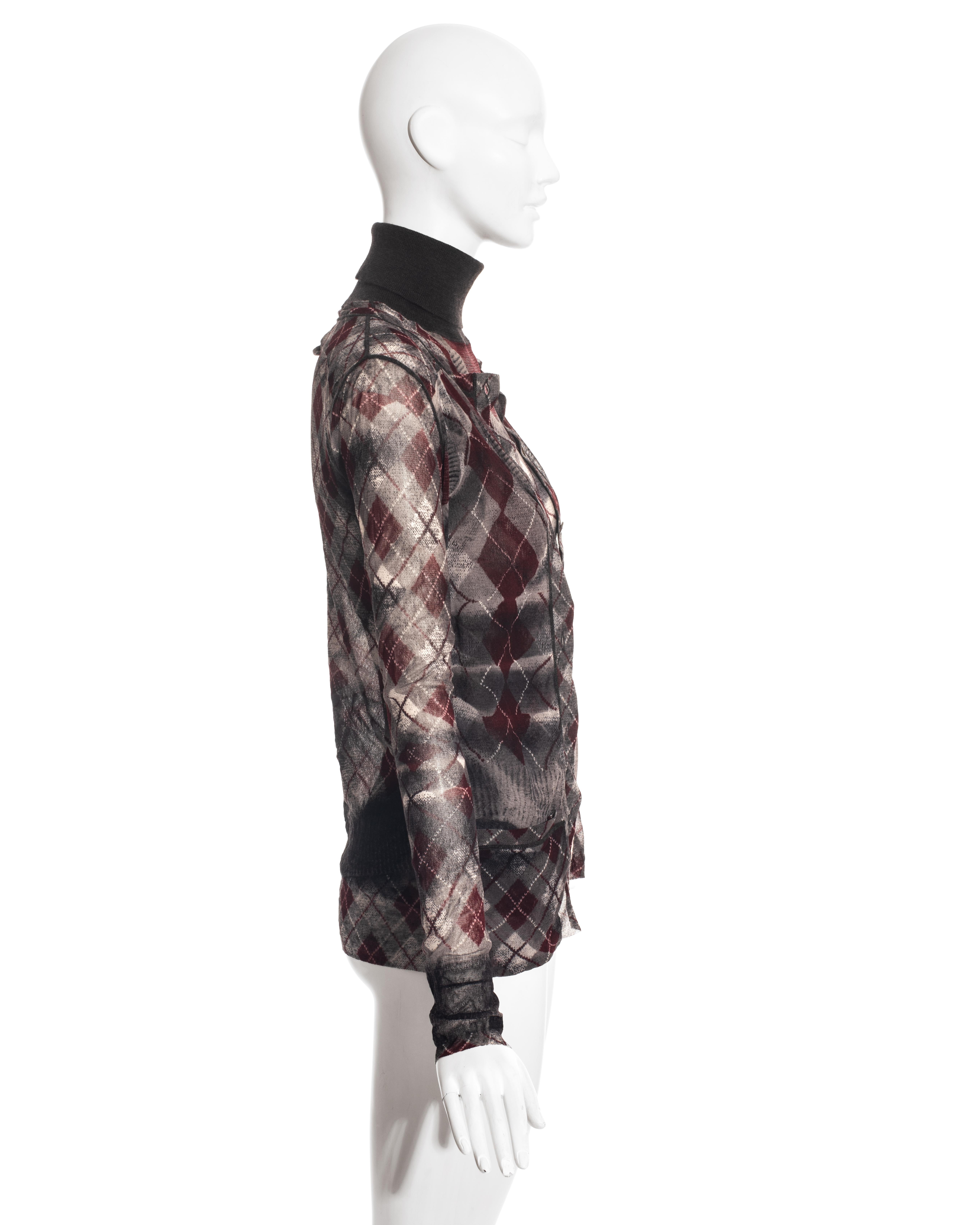 Black Jean Paul Gaultier argyle print mesh cardigan and sweater vest set, fw 2004