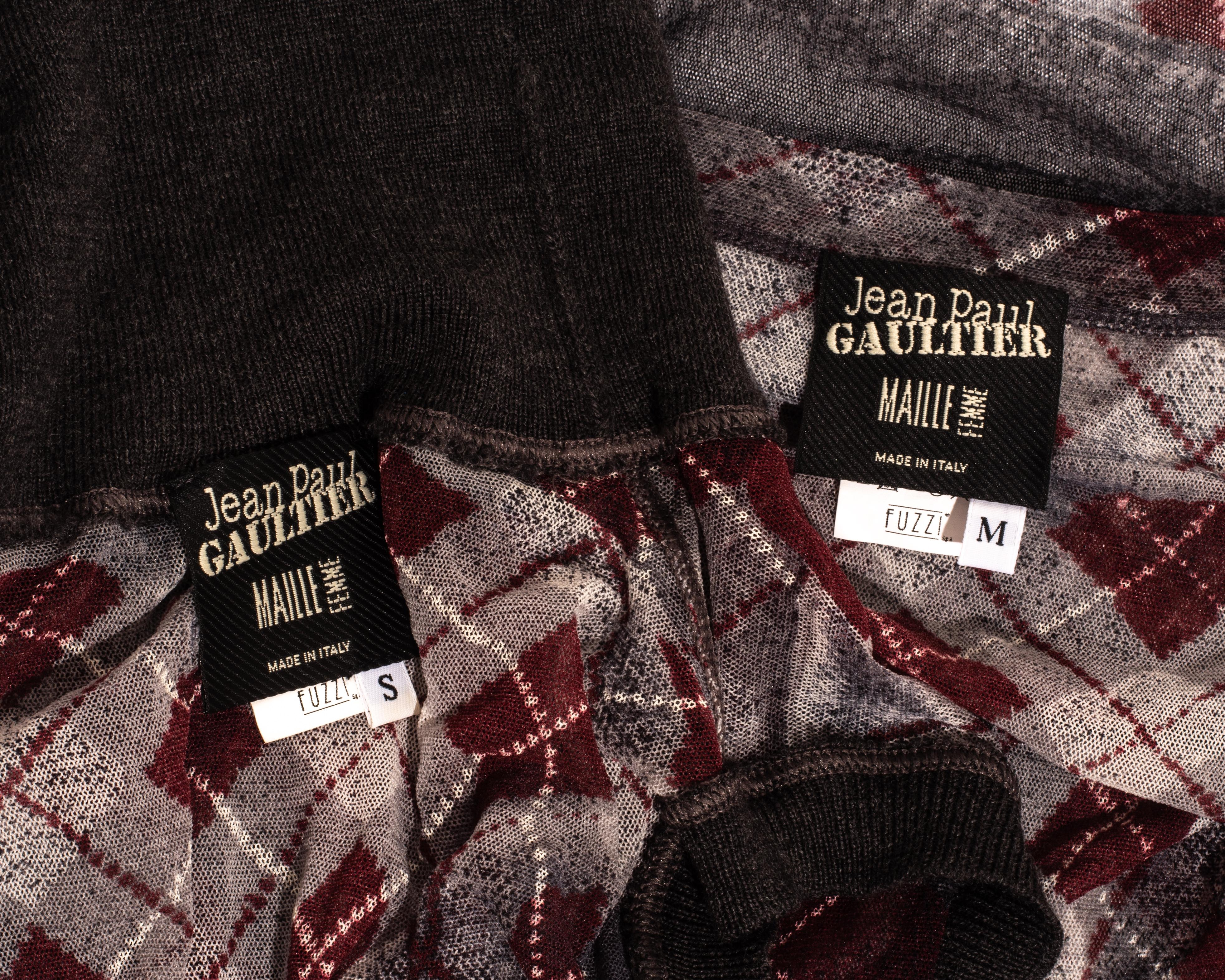 Jean Paul Gaultier argyle print mesh cardigan and sweater vest set, fw 2004 1
